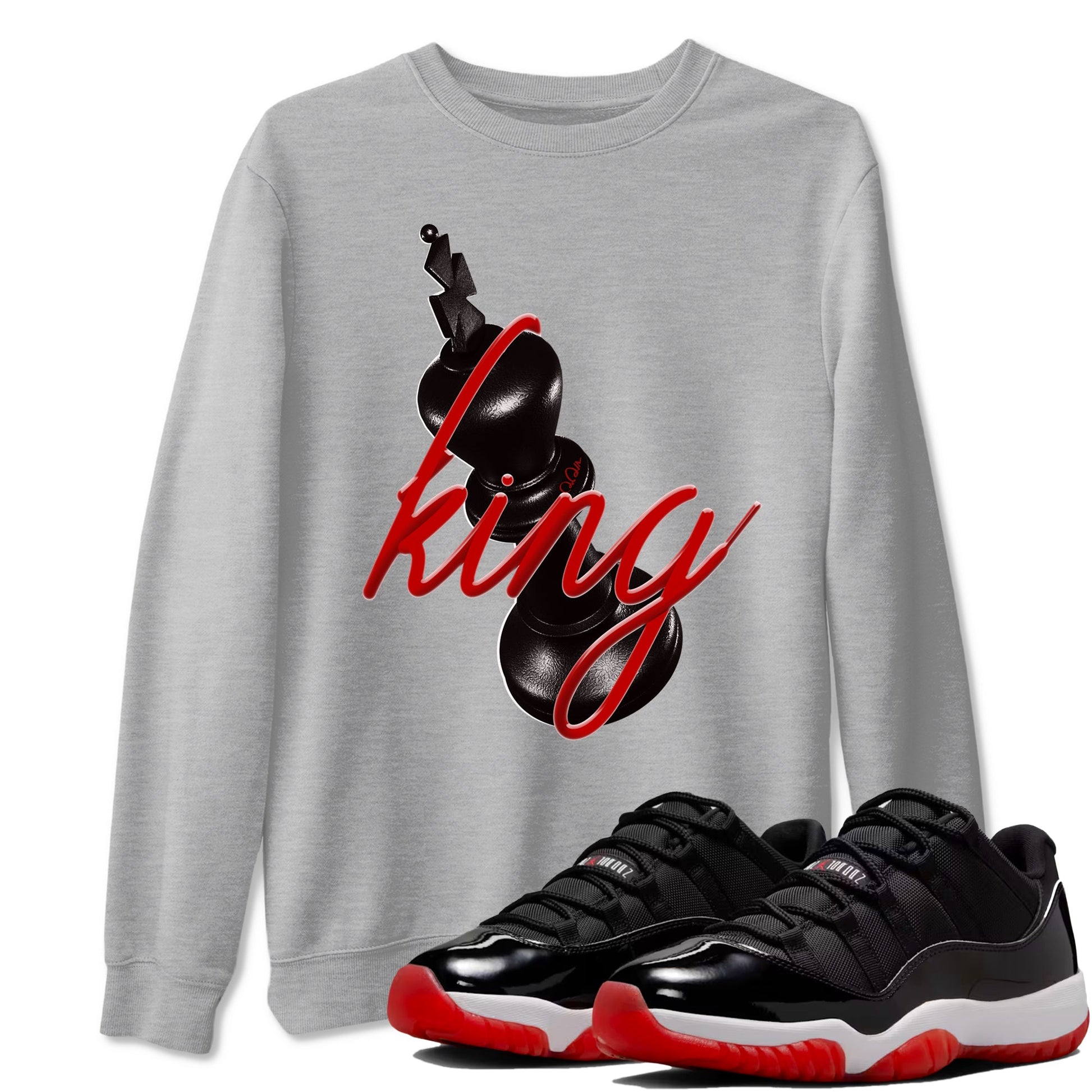 Jordan 11 Low Bred t-shirts to match jordans 3d King sneaker match tees Air Jordan 11 Bred graphic tee for sneakerheads SNRT Sneaker Tees unisex cotton Heather Grey 1 shirts