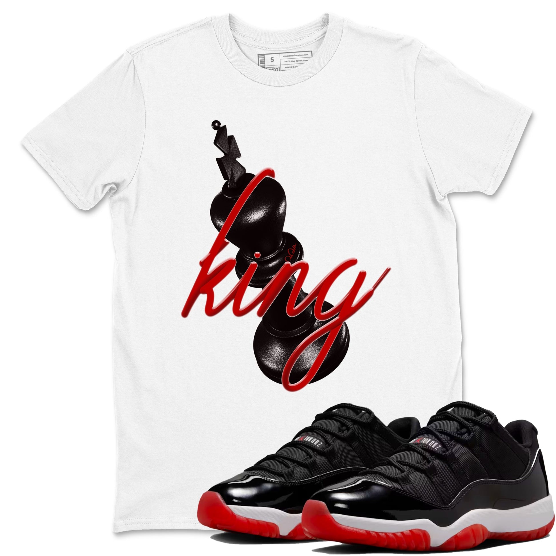 Jordan 11 Low Bred t-shirts to match jordans 3d King sneaker match tees Air Jordan 11 Bred graphic tee for sneakerheads SNRT Sneaker Tees unisex cotton White 1 shirts