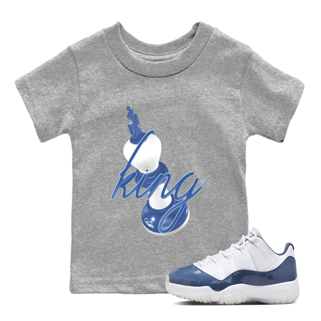 11s Diffused Blue Shirts To Match Jordans 3D King sneaker match tees Air Jordan 11 Diffused Blue Tee SNRT Sneaker Release Tees Youth Baby Heather Grey 1 crew neck shirts