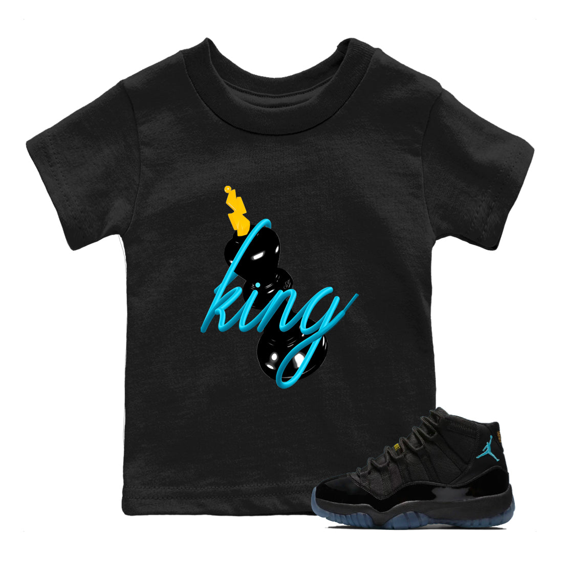 Sneaker match tees – Sneaker Tees To Match Air Jordan 11 Gamma Shoes – 3D King Kids T-Shirt Black 1