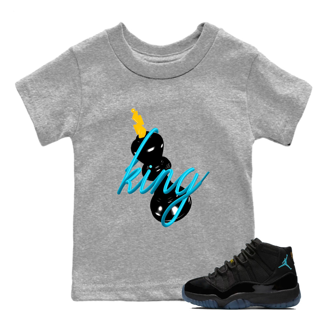 Sneaker match tees – Sneaker Tees To Match Air Jordan 11 Gamma Shoes – 3D King Kids T-Shirt Heather Grey 1