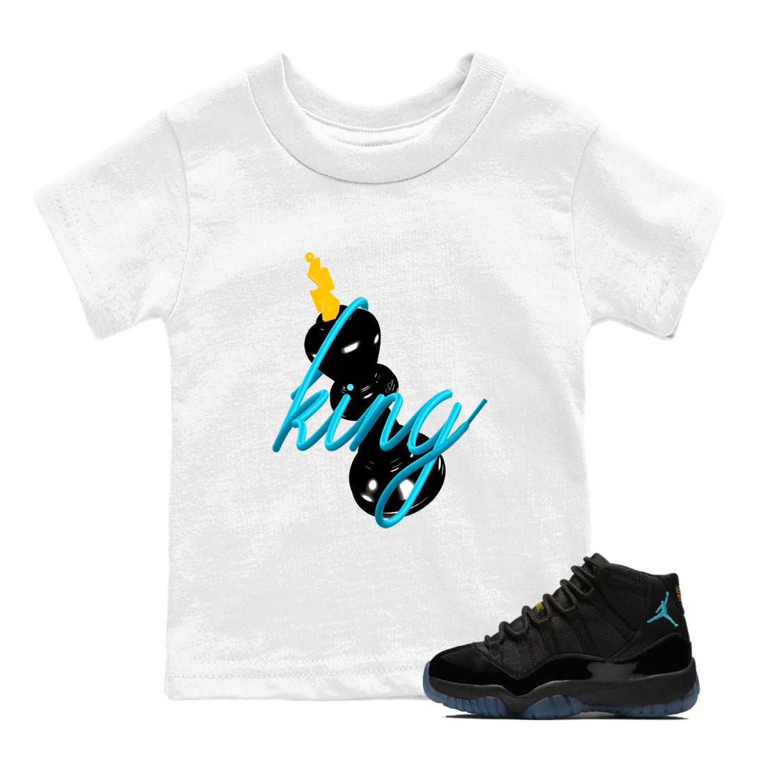 Sneaker match tees – Sneaker Tees To Match Air Jordan 11 Gamma Shoes – 3D King Kids T-Shirt White 1