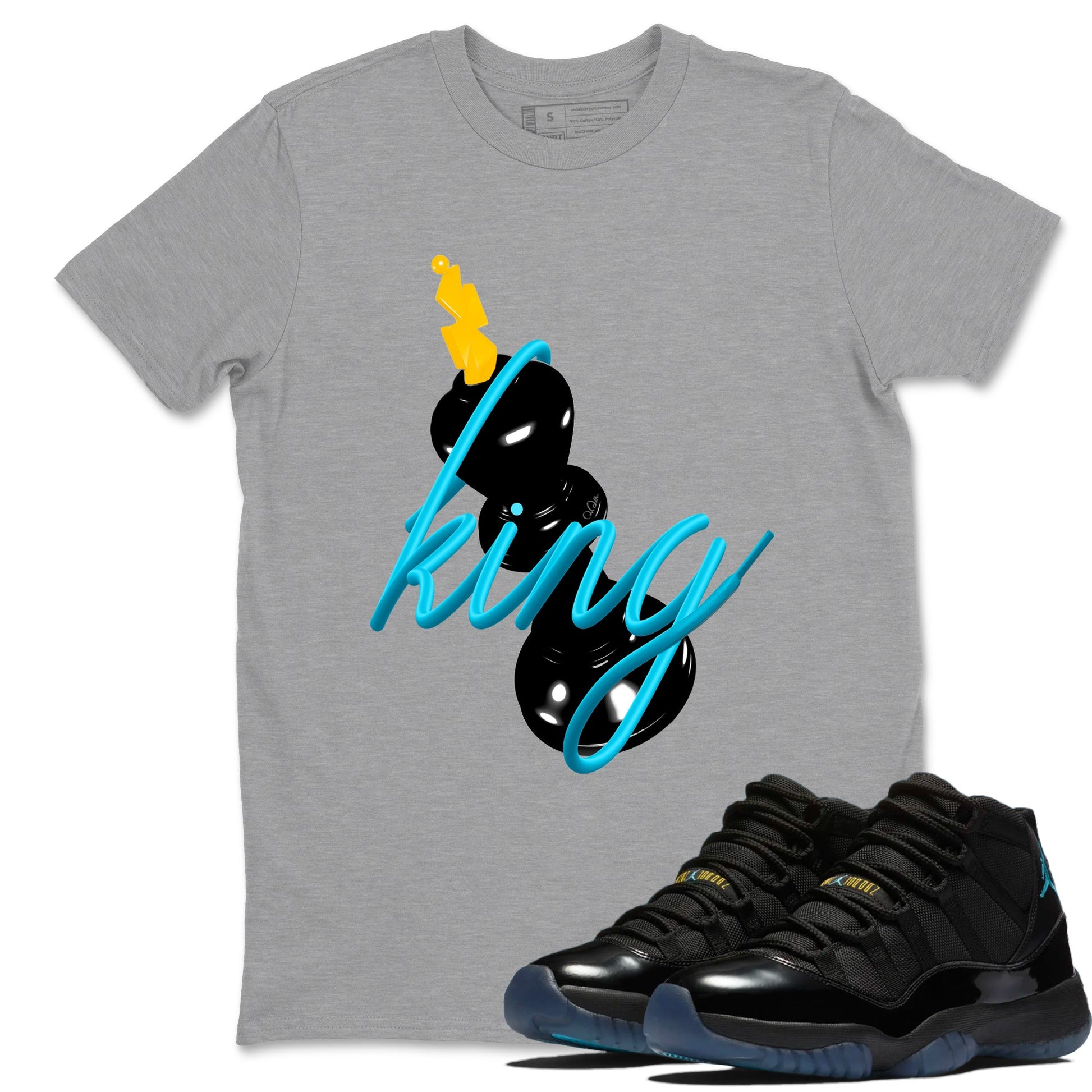 Sneaker match tees – Sneaker Tees To Match Air Jordan 11 Gamma Shoes – 3D King Tee Heather Grey 1