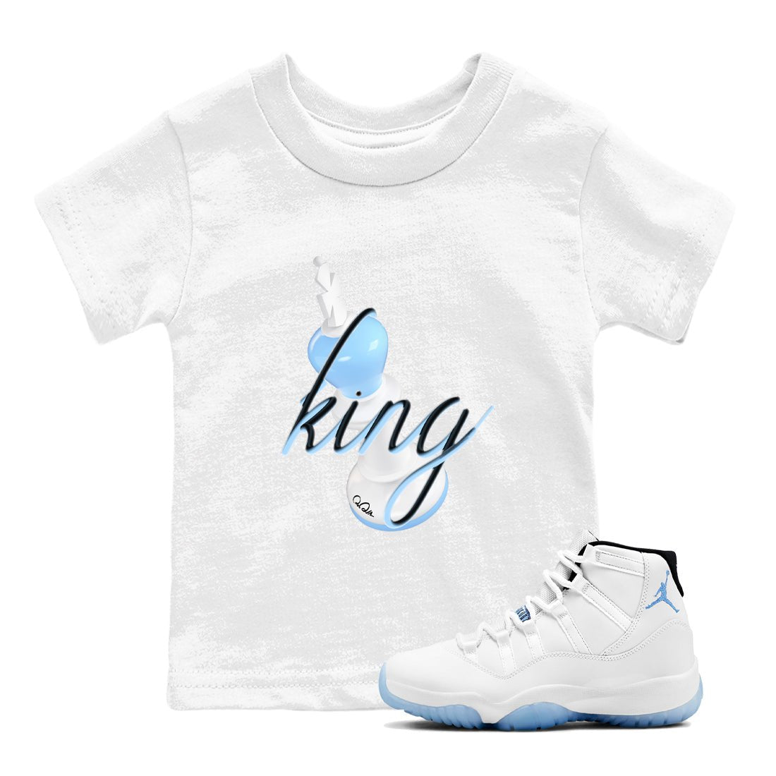 11s Retro Legend Blue shirts to match jordans 3D King sneaker match tees Air Jordan 11 Legend Blue best t shirts to wear with jordans SNRT Sneaker Tees Youth Baby White 1 tee
