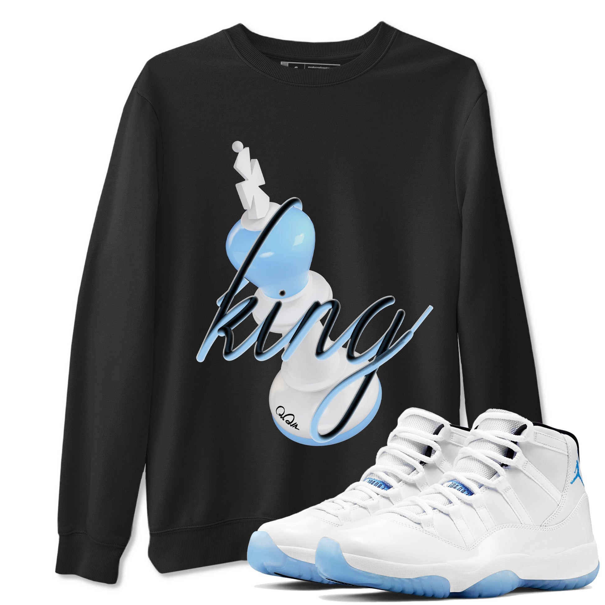 11s Retro Legend Blue shirts to match jordans 3D King sneaker match tees Air Jordan 11 Legend Blue best t shirts to wear with jordans SNRT Sneaker Tees unisex cotton Black 1 shirts