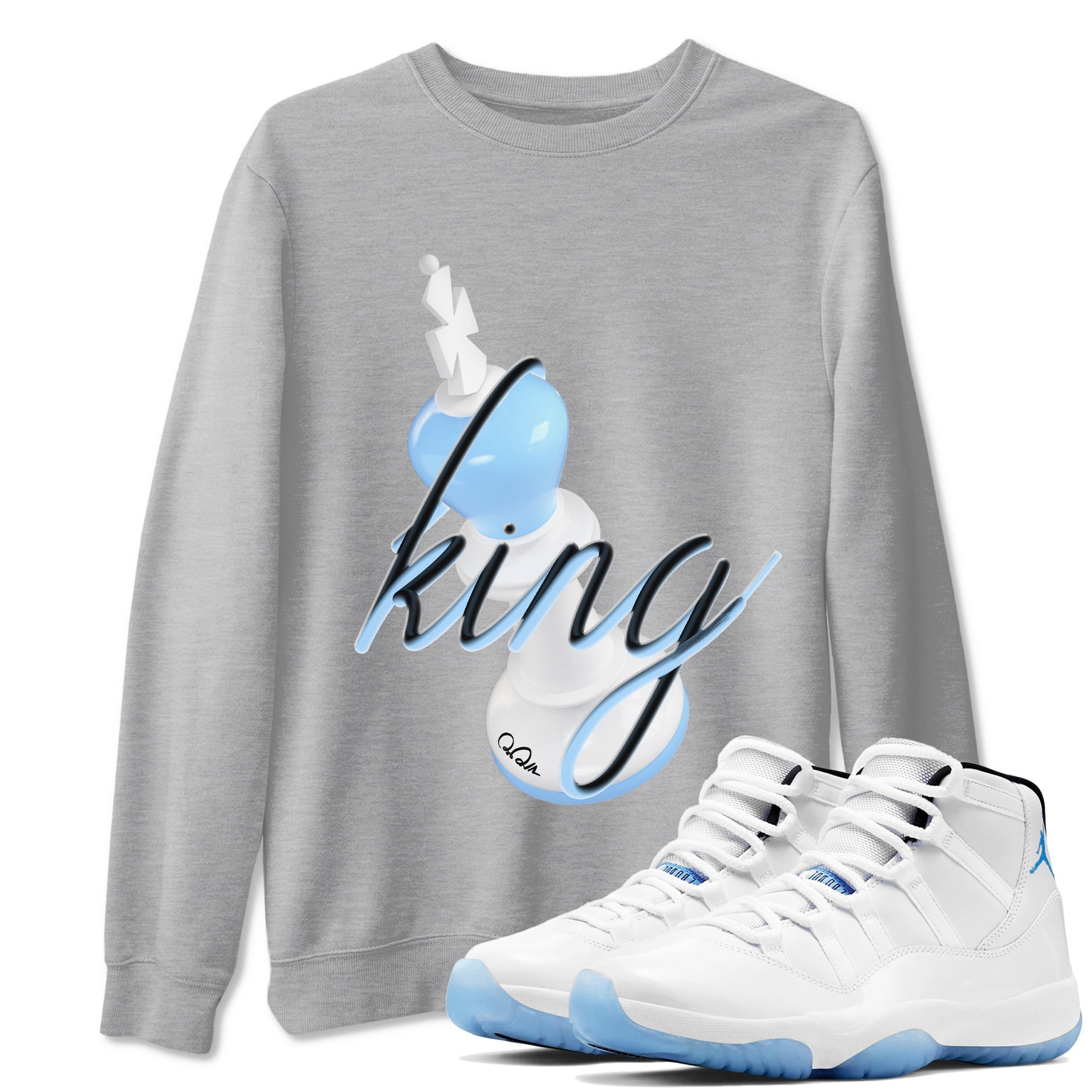 11s Retro Legend Blue shirts to match jordans 3D King sneaker match tees Air Jordan 11 Legend Blue best t shirts to wear with jordans SNRT Sneaker Tees unisex cotton Heather Grey 1 shirts