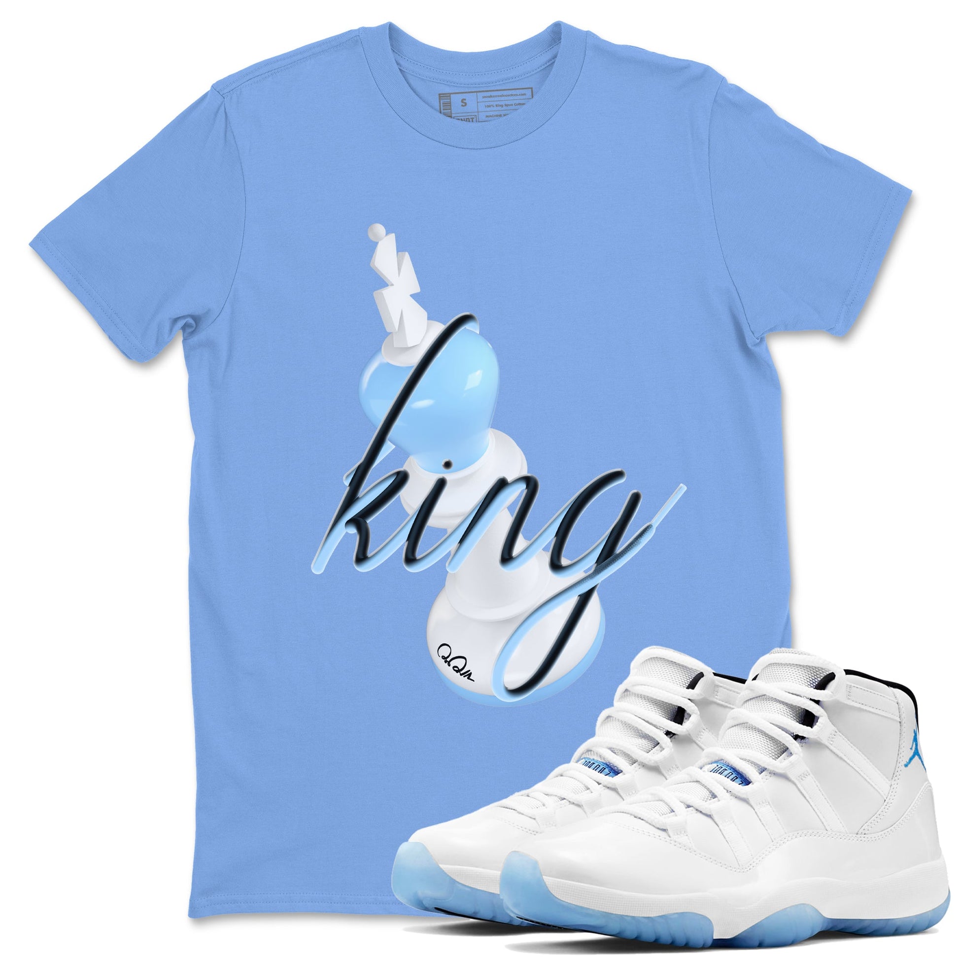 11s Retro Legend Blue shirts to match jordans 3D King sneaker match tees Air Jordan 11 Legend Blue best t shirts to wear with jordans SNRT Sneaker Tees unisex cotton Carolina Blue 1 shirts