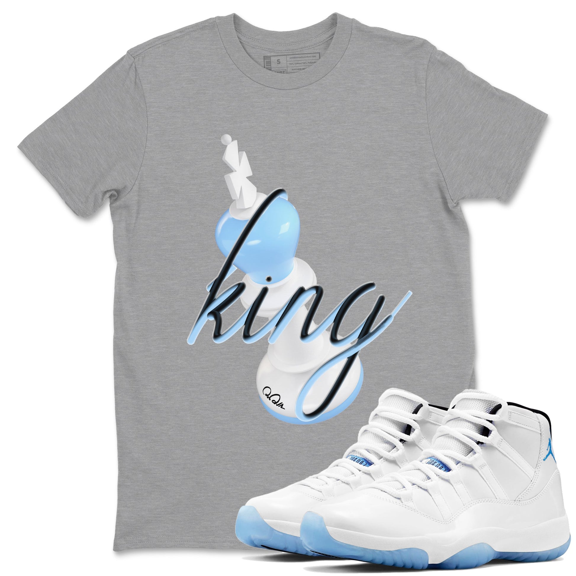 11s Retro Legend Blue shirts to match jordans 3D King sneaker match tees Air Jordan 11 Legend Blue best t shirts to wear with jordans SNRT Sneaker Tees unisex cotton Heather Grey 1 shirts