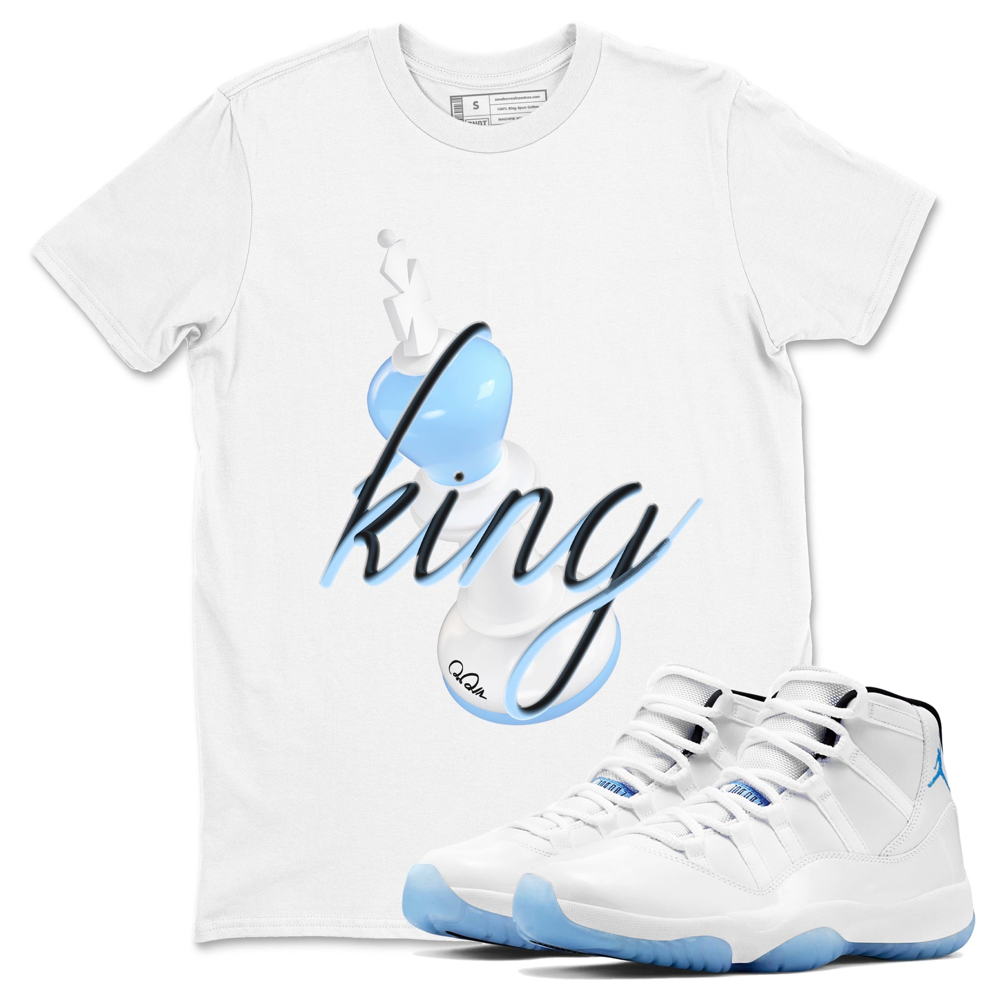 11s Retro Legend Blue shirts to match jordans 3D King sneaker match tees Air Jordan 11 Legend Blue best t shirts to wear with jordans SNRT Sneaker Tees unisex cotton White 1 shirts