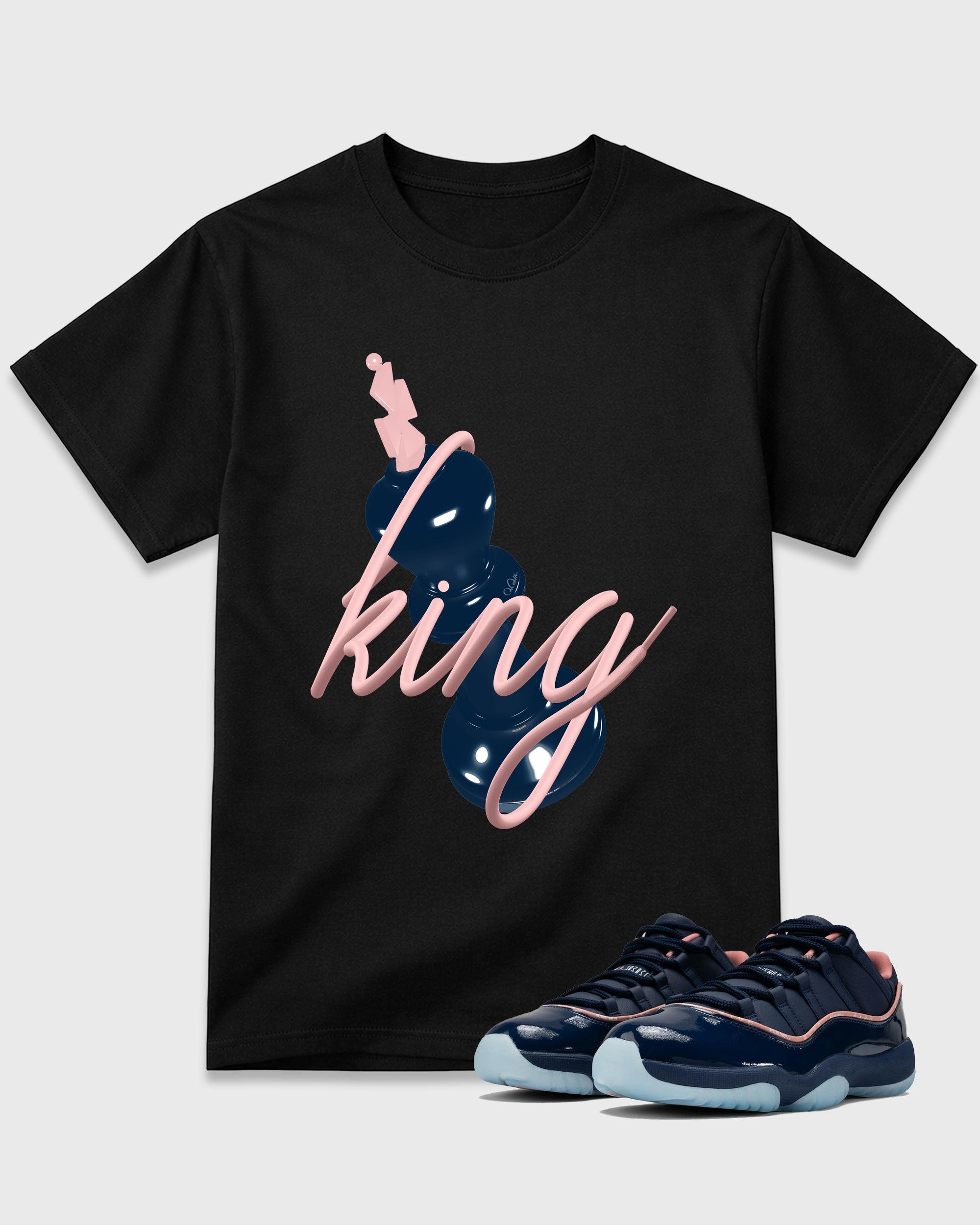 3D King Graphic T-Shirt featuring original streetwear artwork designed to match the Air Jordan 11 Made For Locals. Black 1 Graphic T-Shirt.