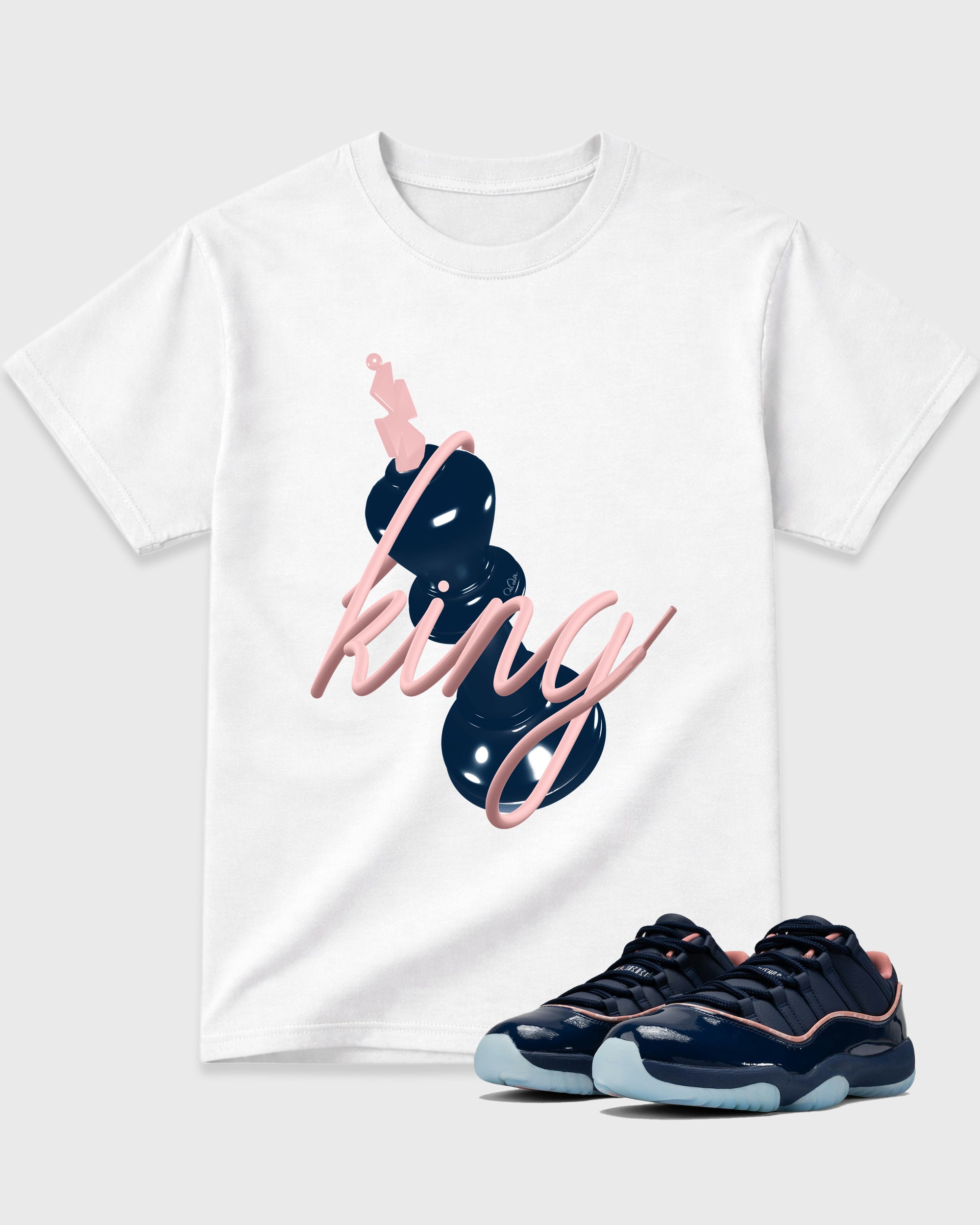 3D King Graphic T-Shirt featuring original streetwear artwork designed to match the Air Jordan 11 Made For Locals. White 1 Graphic T-Shirt.
