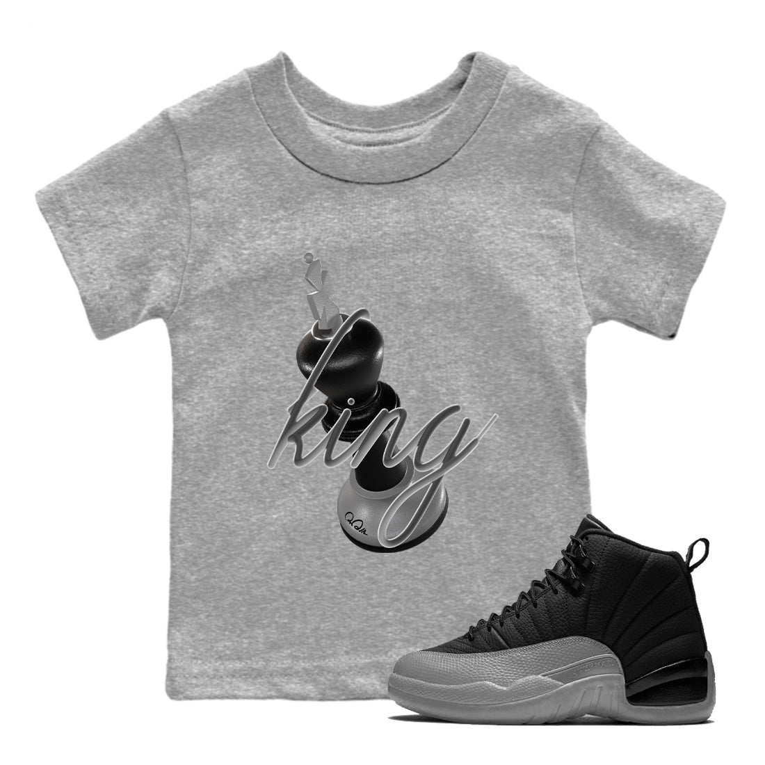 12s Black Wolf Grey shirts to match jordans 3D King sneaker match tees Air Jordan 12 Barons match shoes to clothes SNRT Sneaker Tees Youth Baby Heather Grey 1 tee