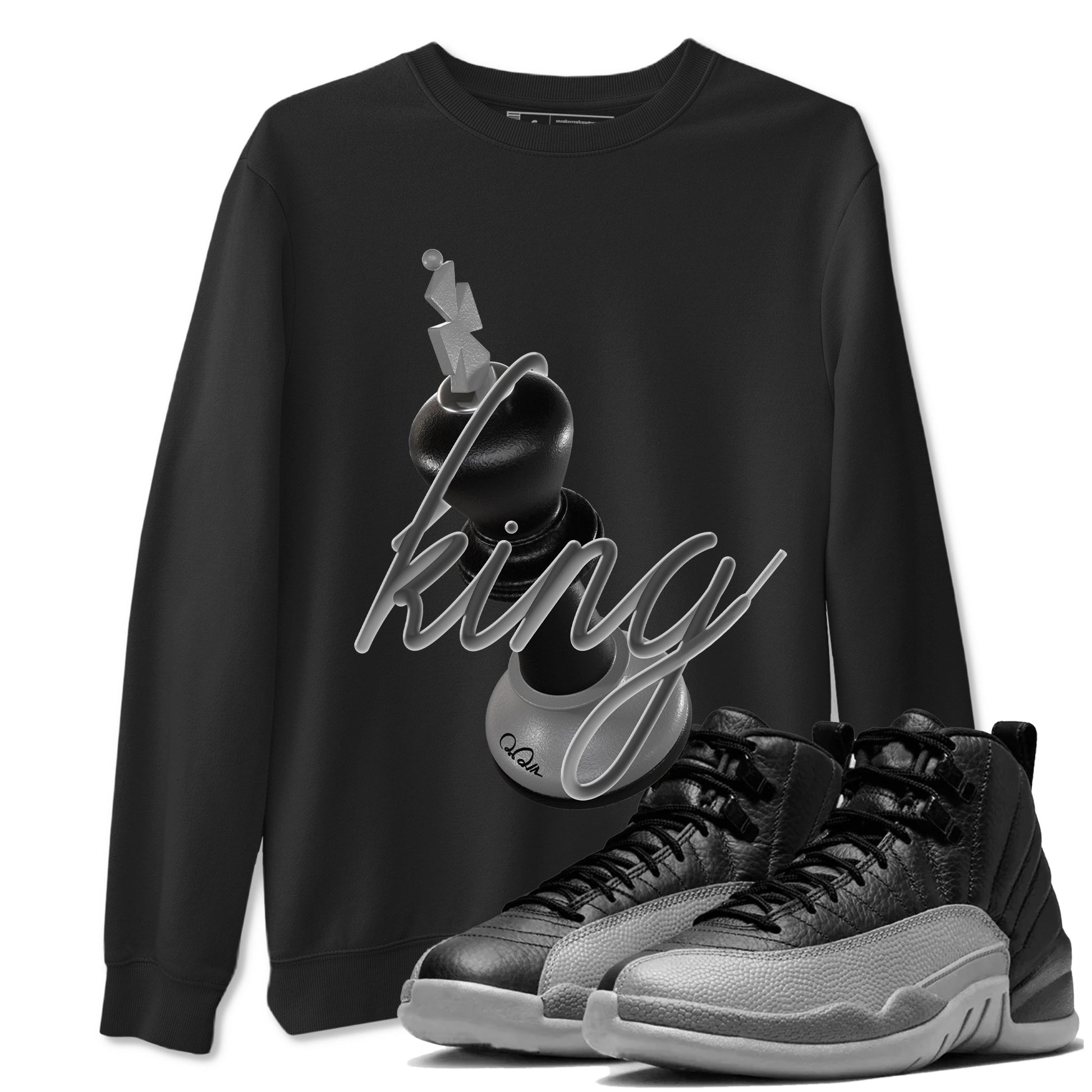 12s Black Wolf Grey shirts to match jordans 3D King sneaker match tees Air Jordan 12 Barons match shoes to clothes SNRT Sneaker Tees unisex cotton Black 1 shirts