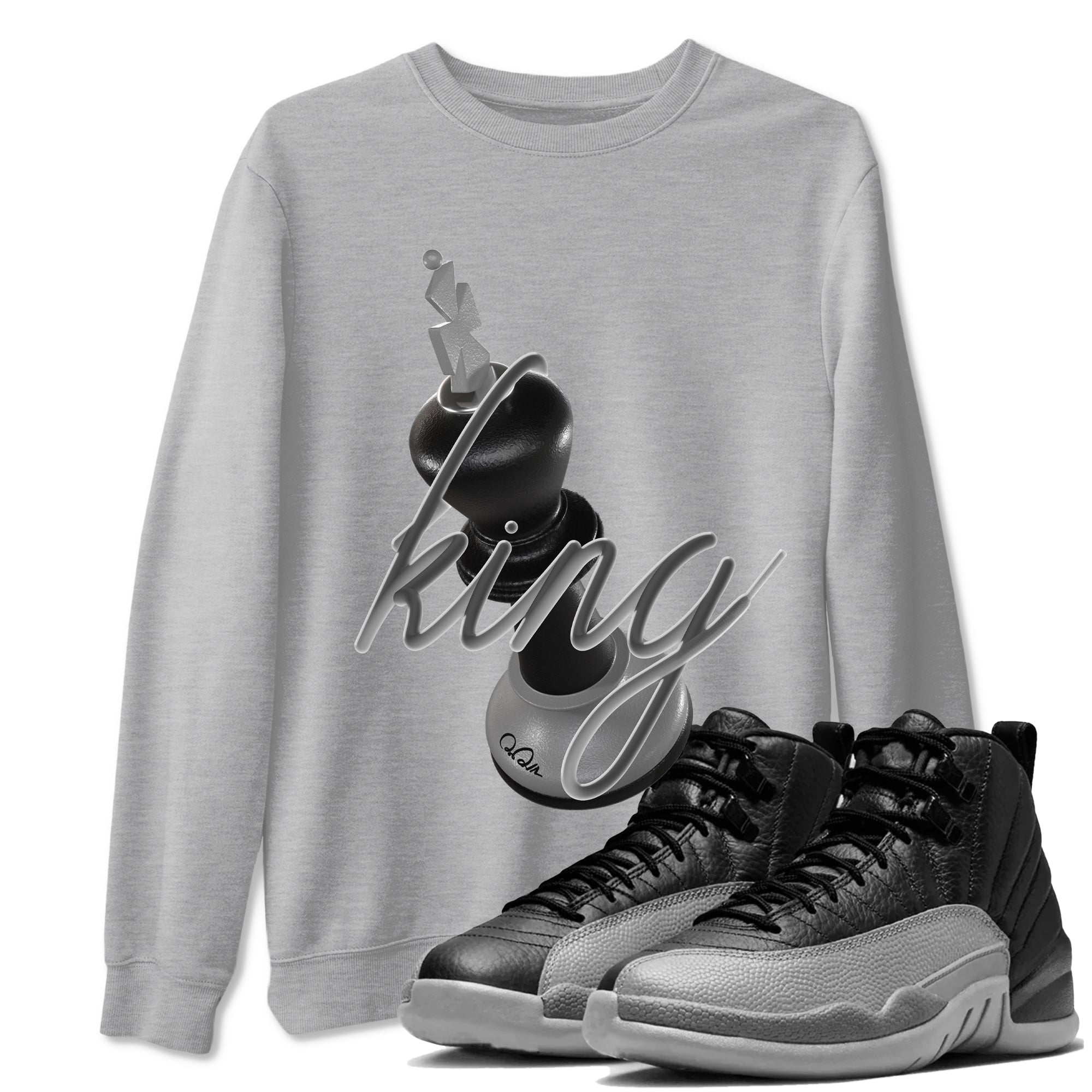 12s Black Wolf Grey shirts to match jordans 3D King sneaker match tees Air Jordan 12 Barons match shoes to clothes SNRT Sneaker Tees unisex cotton Heather Grey 1 shirts