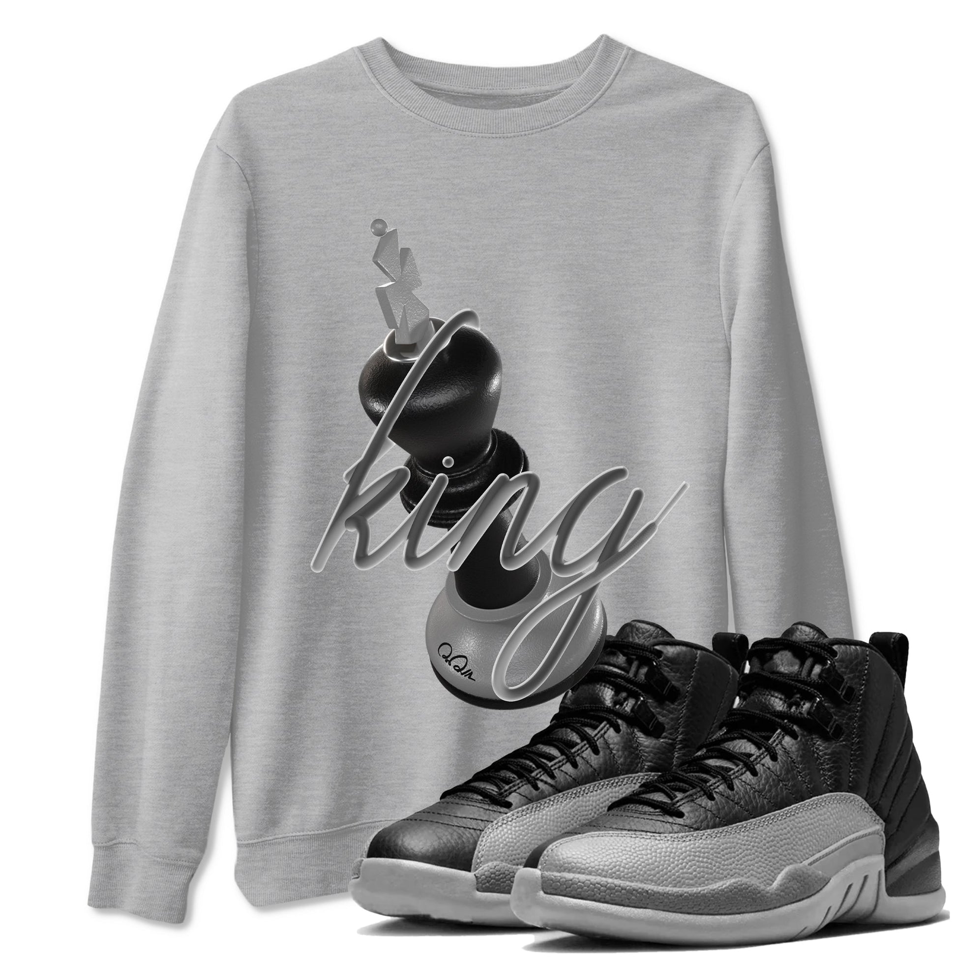 12s Black Wolf Grey shirts to match jordans 3D King sneaker match tees Air Jordan 12 Barons match shoes to clothes SNRT Sneaker Tees unisex cotton Heather Grey 1 shirts