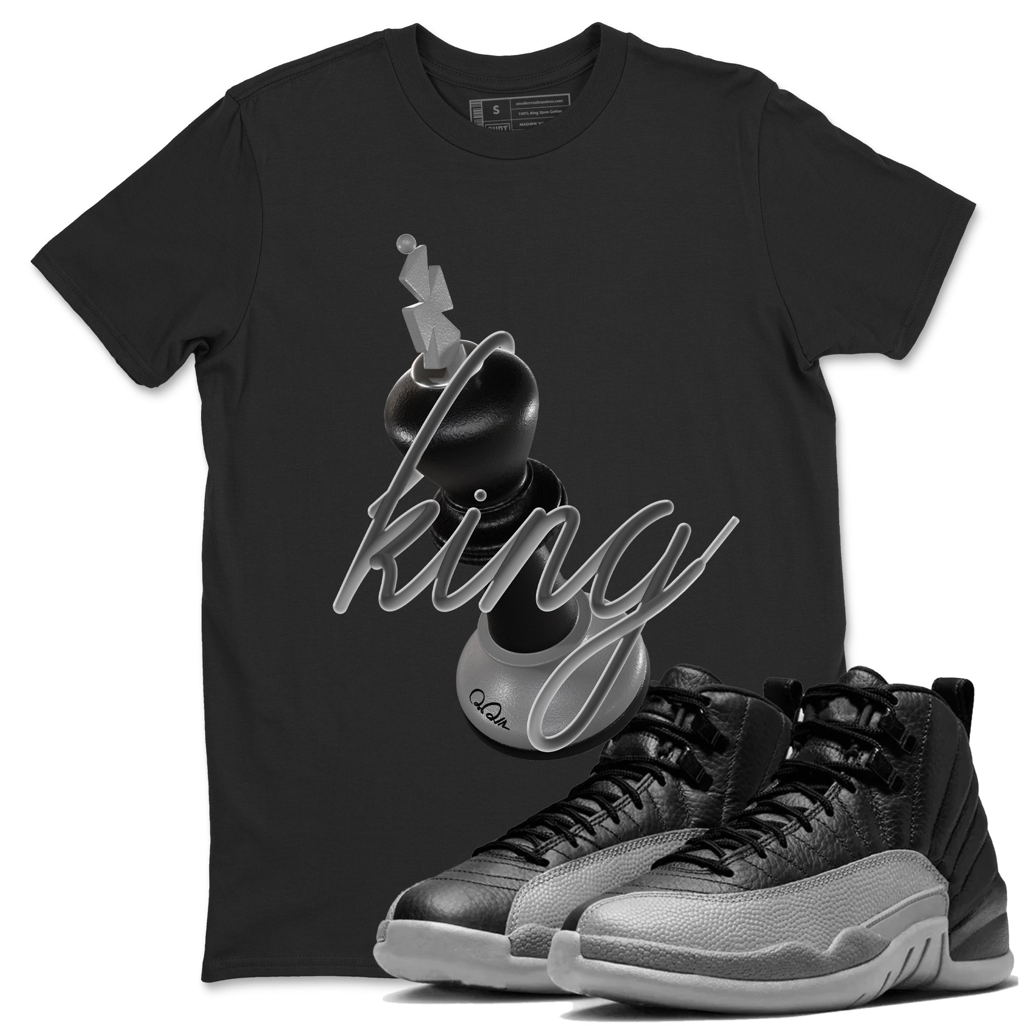 12s Black Wolf Grey shirts to match jordans 3D King sneaker match tees Air Jordan 12 Barons match shoes to clothes SNRT Sneaker Tees unisex cotton Black 1 shirts