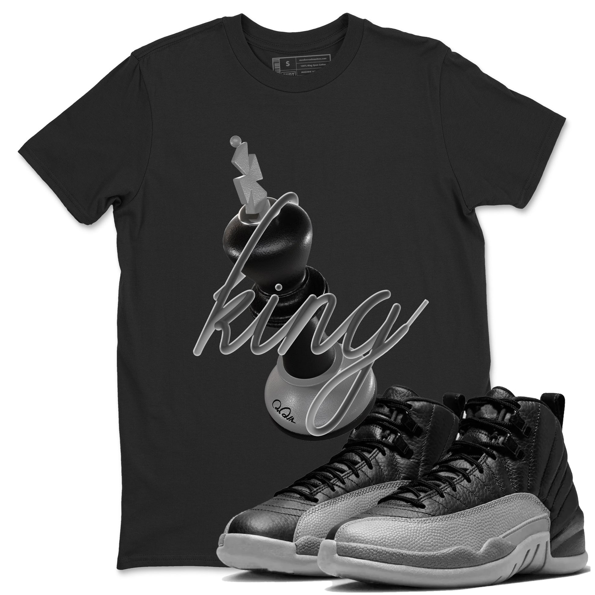 12s Black Wolf Grey shirts to match jordans 3D King sneaker match tees Air Jordan 12 Barons match shoes to clothes SNRT Sneaker Tees unisex cotton Black 1 shirts
