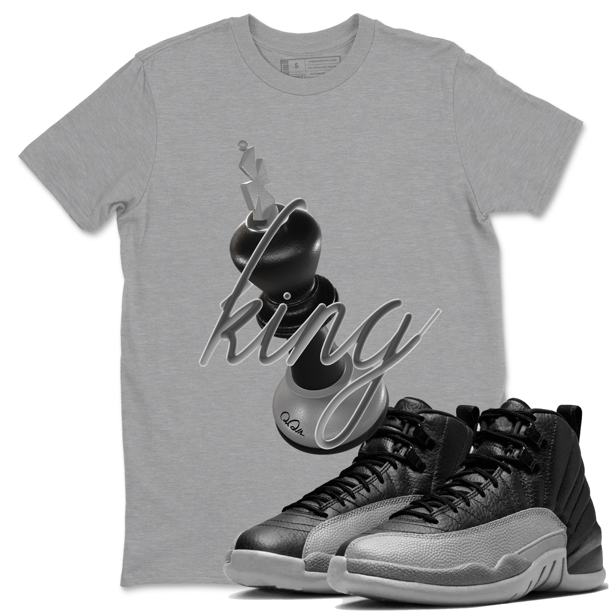 12s Black Wolf Grey shirts to match jordans 3D King sneaker match tees Air Jordan 12 Barons match shoes to clothes SNRT Sneaker Tees unisex cotton Heather Grey 1 shirts