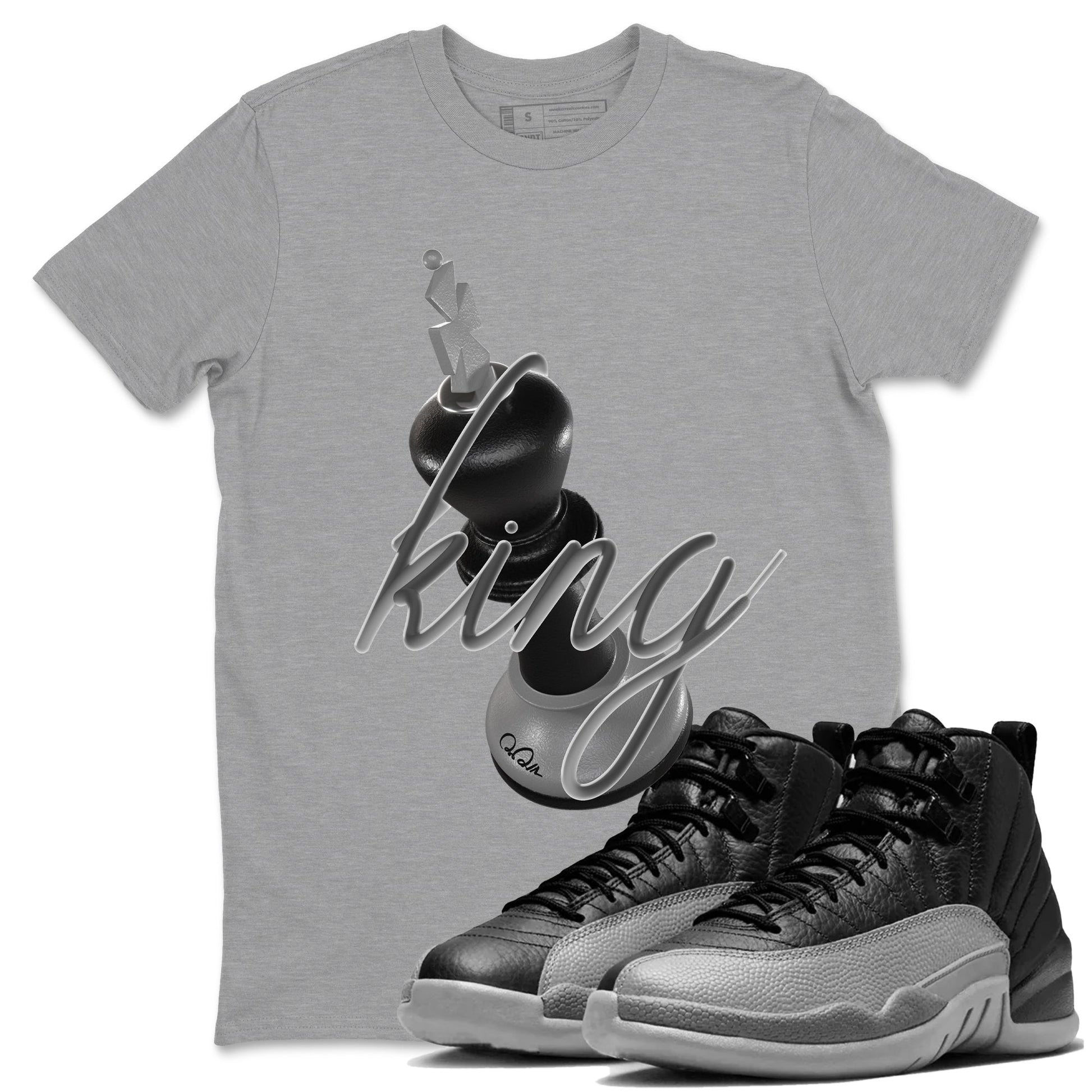 12s Black Wolf Grey shirts to match jordans 3D King sneaker match tees Air Jordan 12 Barons match shoes to clothes SNRT Sneaker Tees unisex cotton Heather Grey 1 shirts