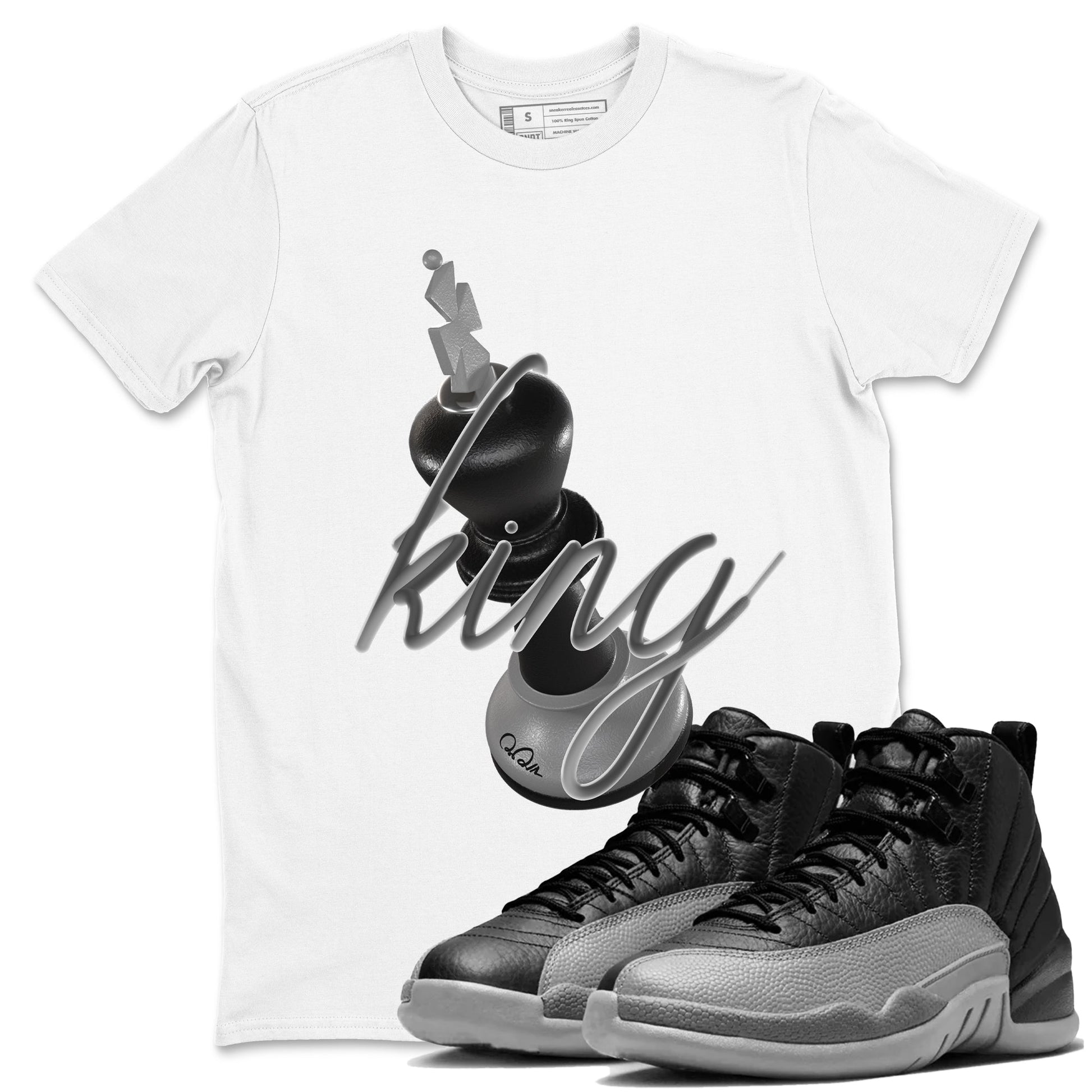 12s Black Wolf Grey shirts to match jordans 3D King sneaker match tees Air Jordan 12 Barons match shoes to clothes SNRT Sneaker Tees unisex cotton White 1 shirts