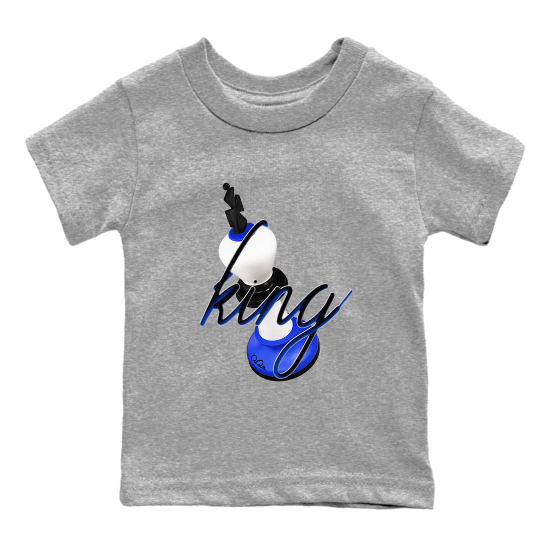 12s Blueberry shirts to match jordans 3D King best t shirts to wear with jordans AJ12 White and Game Royal match shoes to clothes SNRT Sneaker Tees Youth Baby Heather Grey 2 tee