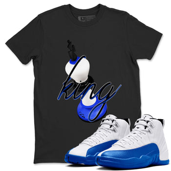 12s Blueberry shirts to match jordans 3D King best t shirts to wear with jordans AJ12 White and Game Royal match shoes to clothes SNRT Sneaker Tees unisex cotton Black 1 shirts