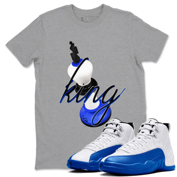 12s Blueberry shirts to match jordans 3D King best t shirts to wear with jordans AJ12 White and Game Royal match shoes to clothes SNRT Sneaker Tees unisex cotton Heather Grey 1 shirts