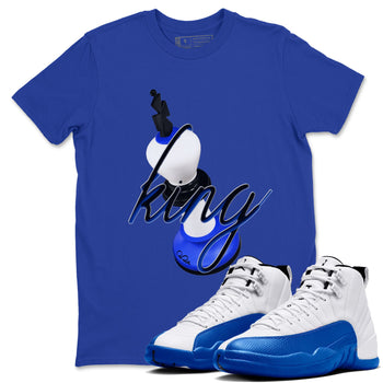 12s Blueberry shirts to match jordans 3D King best t shirts to wear with jordans AJ12 White and Game Royal match shoes to clothes SNRT Sneaker Tees unisex cotton Royal Blue 1 shirts