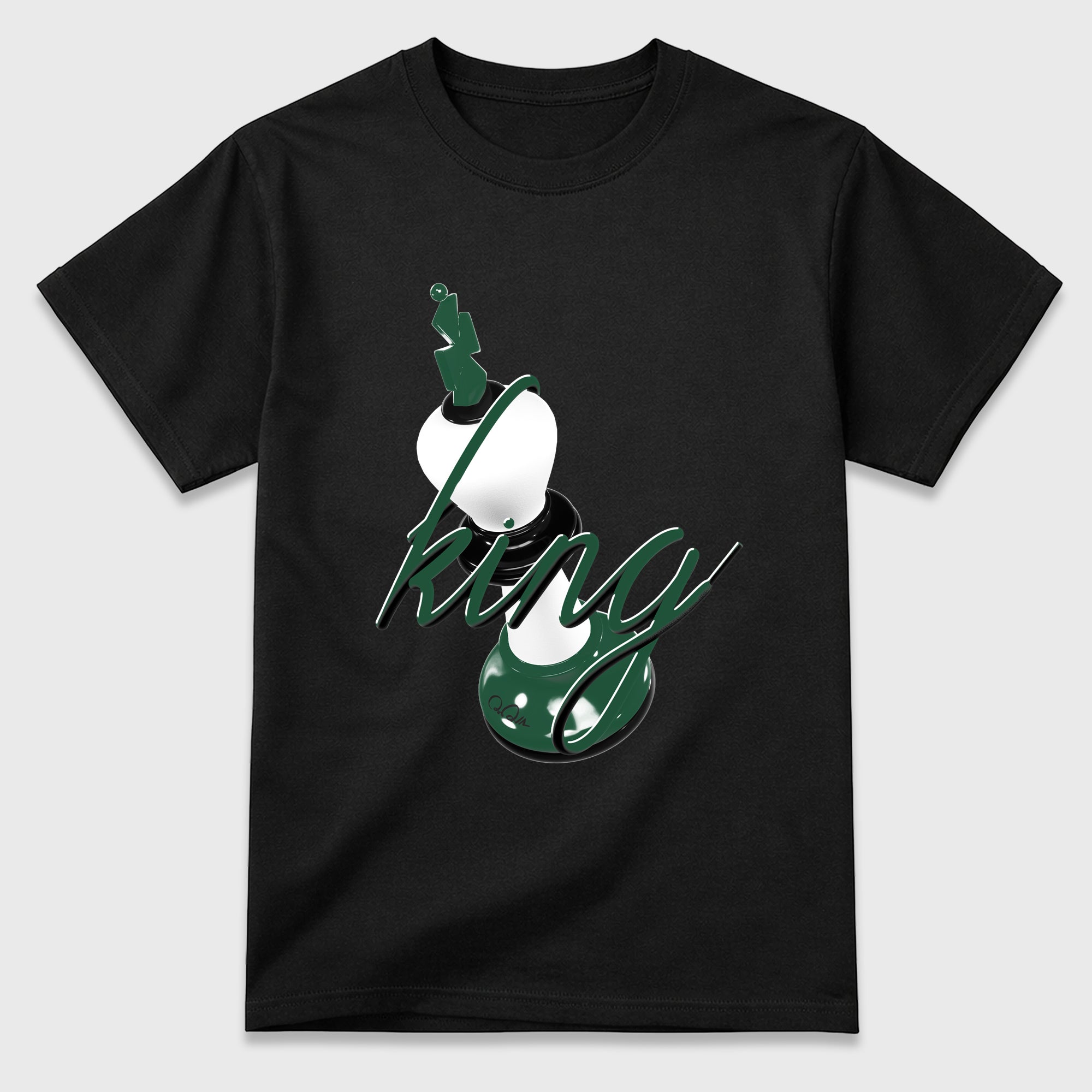 3D King Graphic T-Shirt featuring original streetwear artwork designed to match the Air Jordan 12 Summit Green. Black 2 Graphic T-Shirt.
