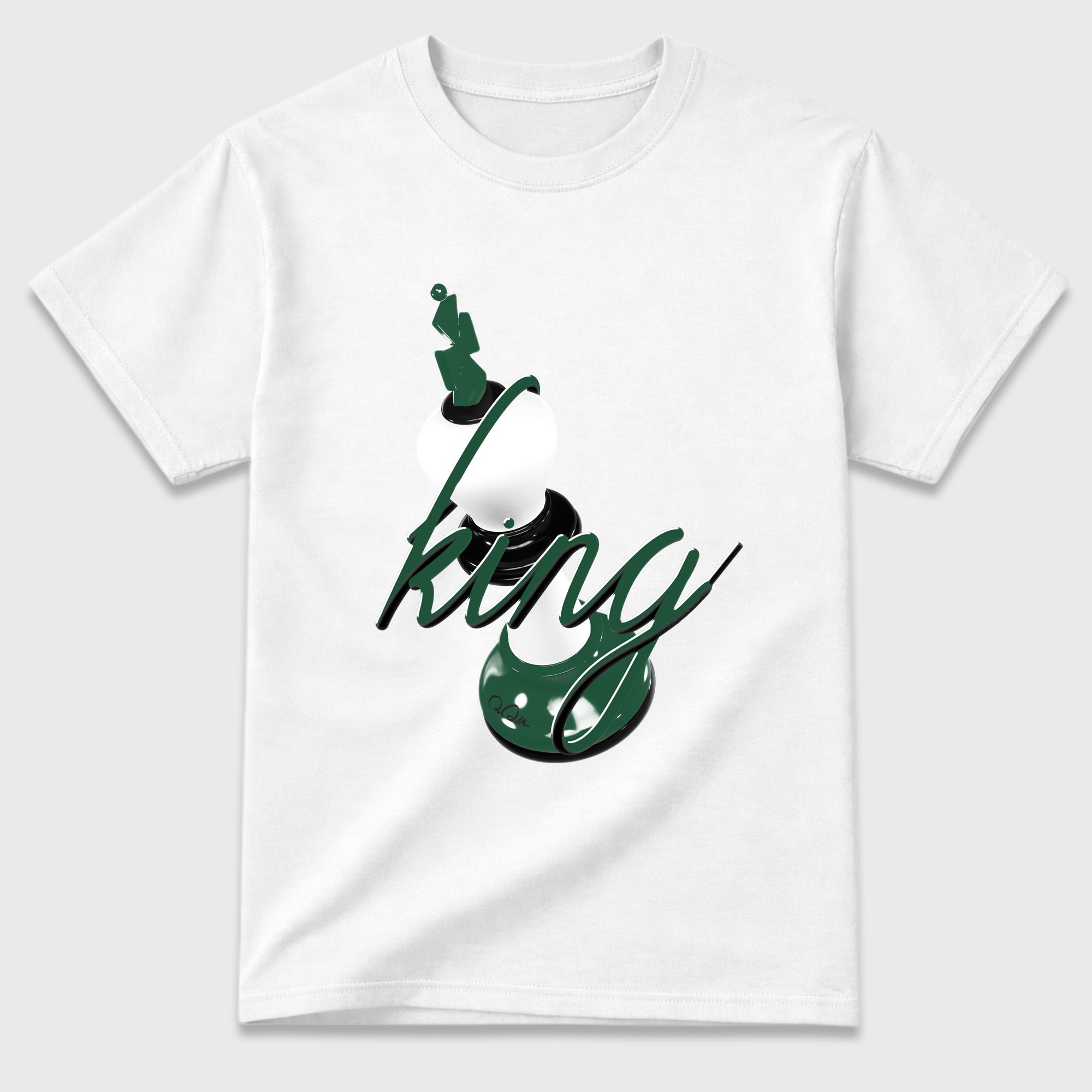 3D King Graphic T-Shirt featuring original streetwear artwork designed to match the Air Jordan 12 Summit Green. White 2 Graphic T-Shirt.