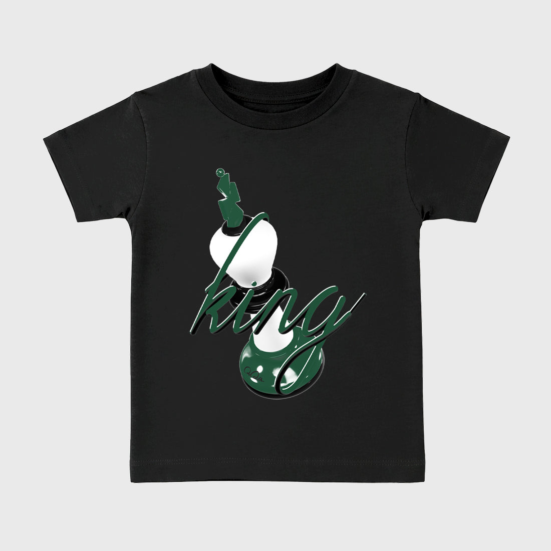 3D King Baby & Kids Graphic T-Shirt featuring original artwork designed to match the Air Jordan 12 Summit Green. Black 2 Kids Graphic Tee.