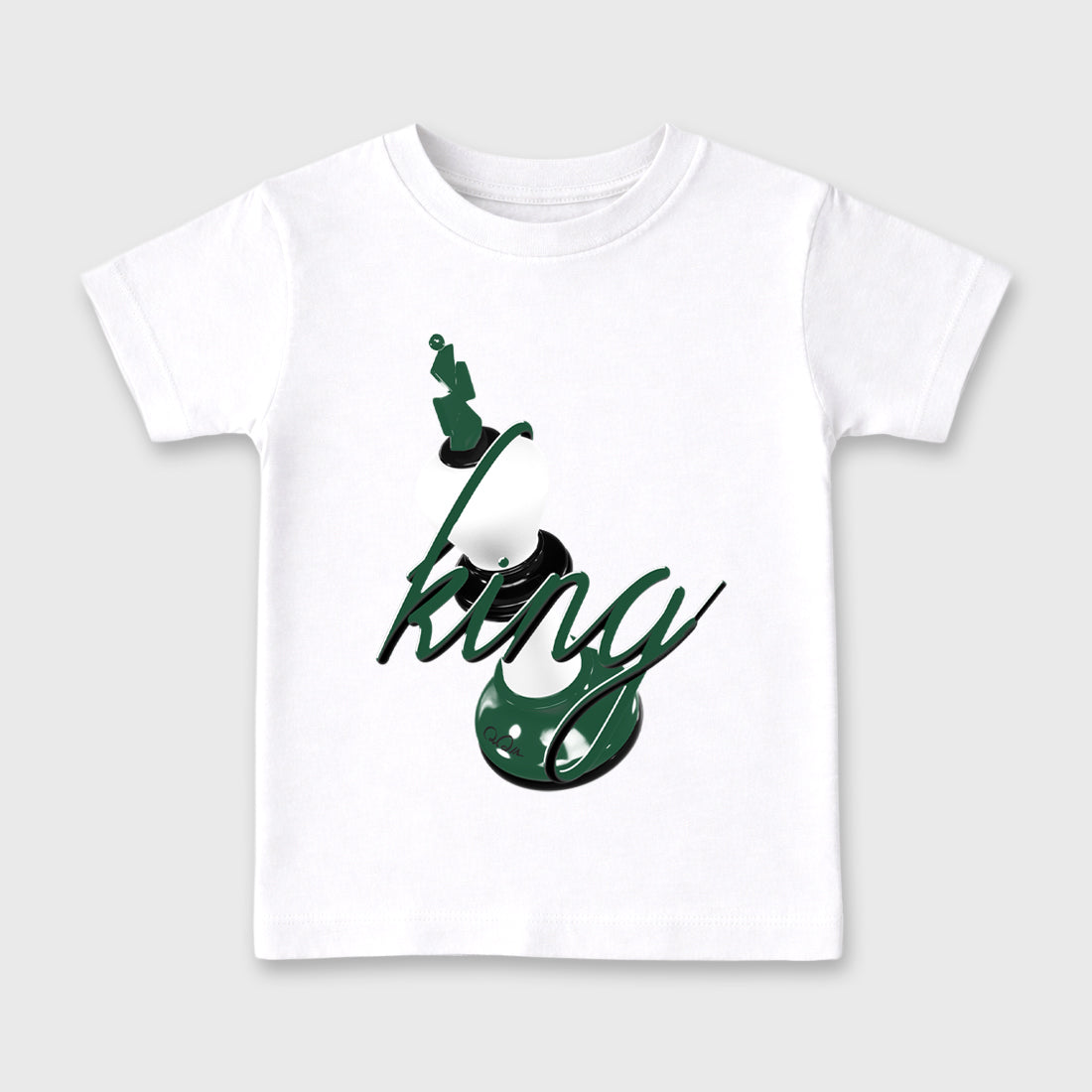 3D King Baby & Kids Graphic T-Shirt featuring original artwork designed to match the Air Jordan 12 Summit Green. White 2 Kids Graphic Tee.