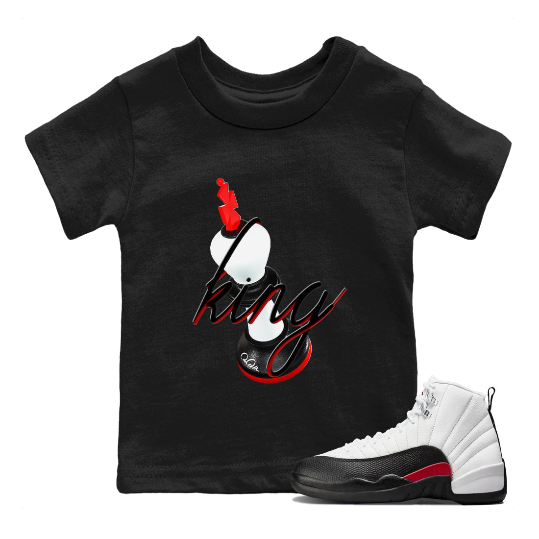 12s Taxi Flip shirts to match jordans 3D King sneaker match tees Air Jordan 12 Taxi Flip SNRT Sneaker Tees streetwear brand Baby and Youth Black 1 cotton tee