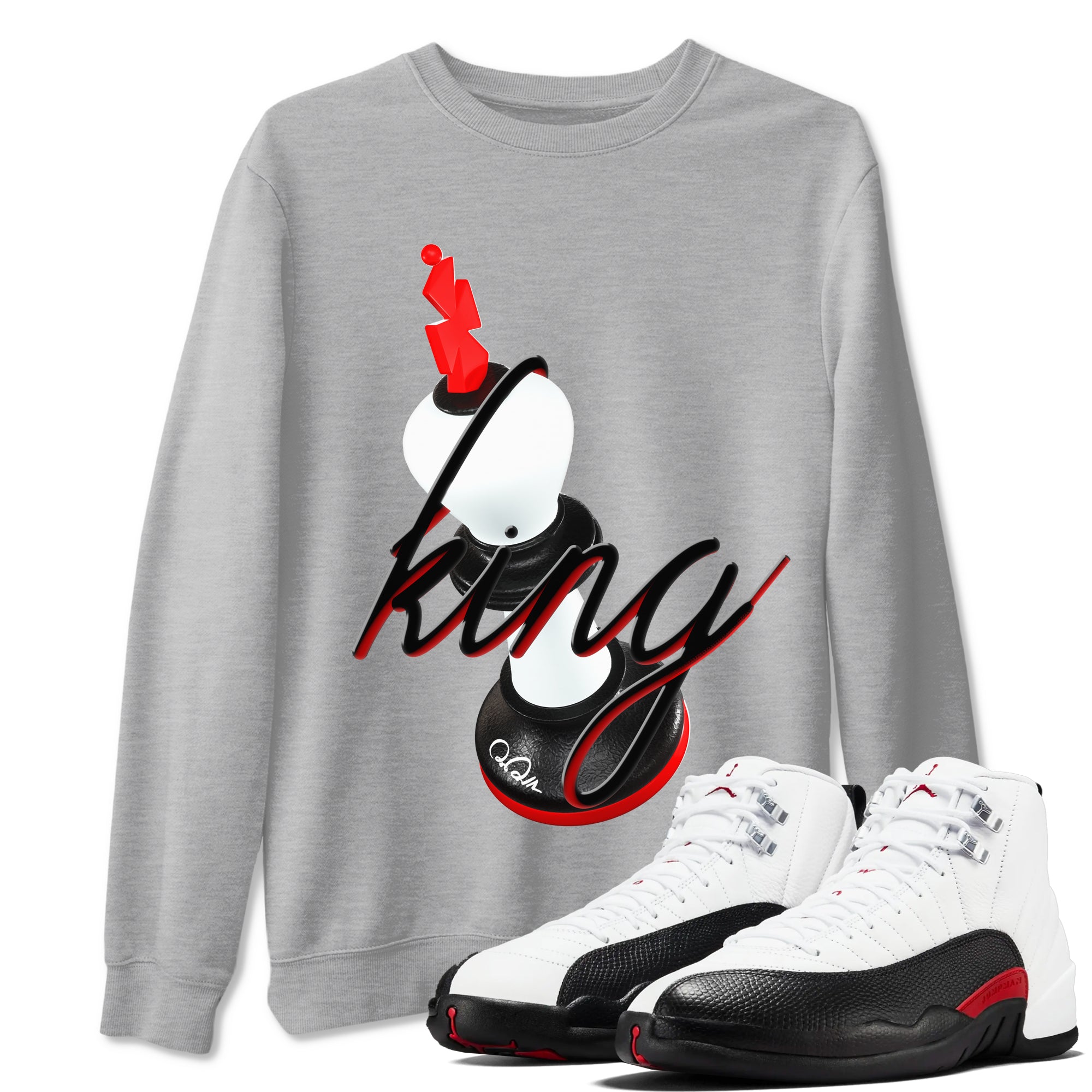 12s Taxi Flip shirts to match jordans 3D King sneaker match tees Air Jordan 12 Taxi Flip SNRT Sneaker Tees streetwear brand Heather Grey 1 unisex cotton tee