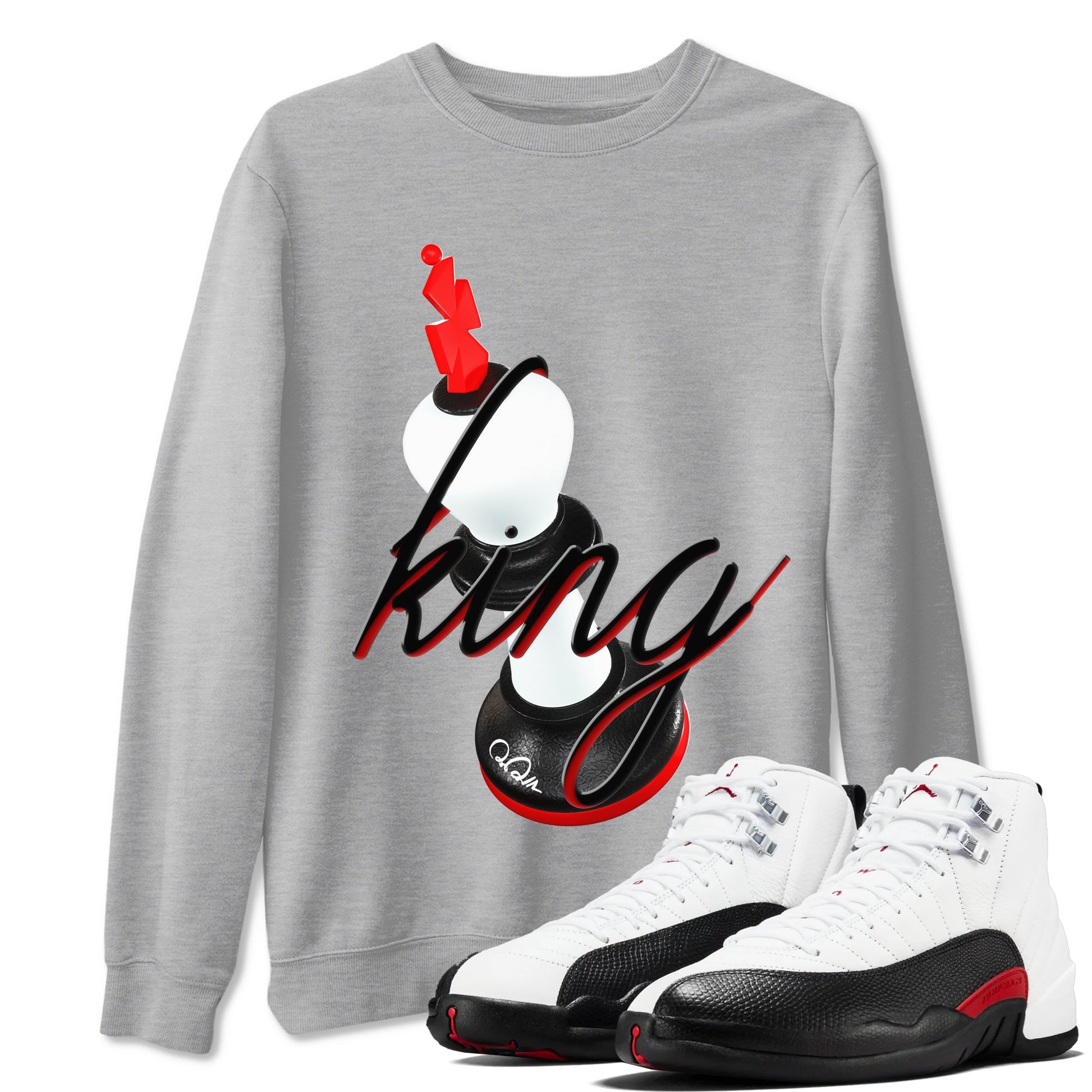 12s Taxi Flip shirts to match jordans 3D King sneaker match tees Air Jordan 12 Taxi Flip SNRT Sneaker Tees streetwear brand Heather Grey 1 unisex cotton tee