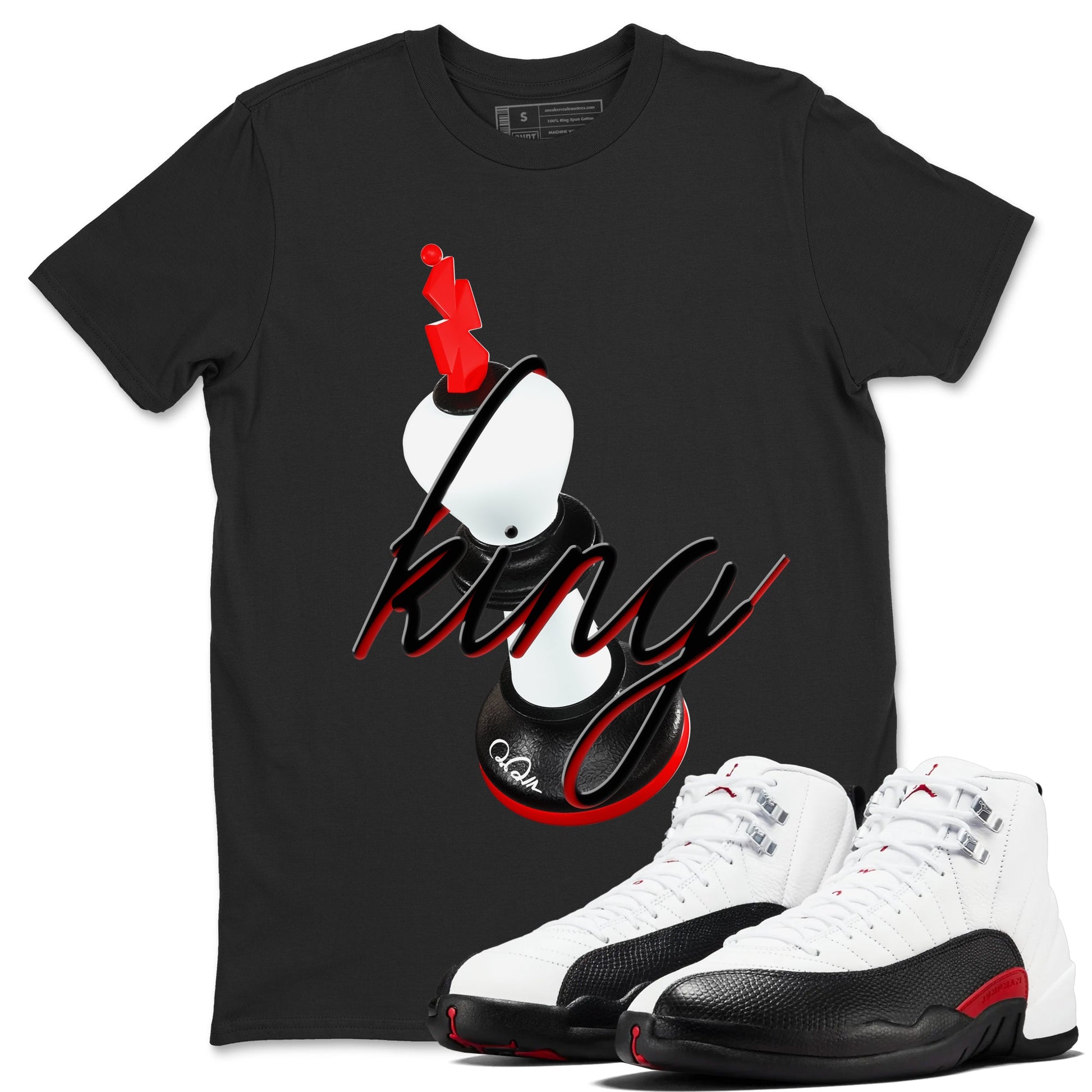 12s Taxi Flip shirts to match jordans 3D King sneaker match tees Air Jordan 12 Taxi Flip SNRT Sneaker Tees streetwear brand Black 1 unisex cotton tee