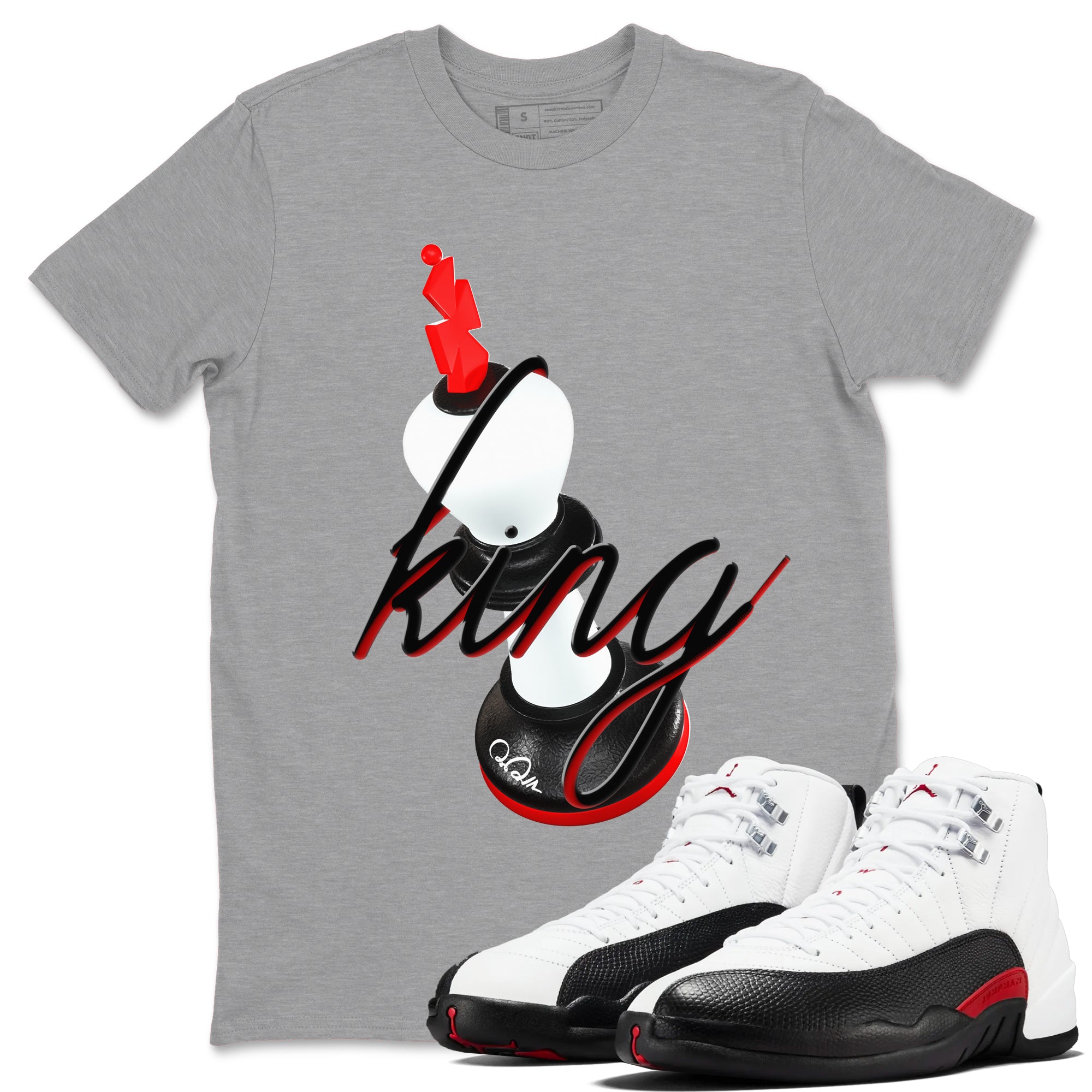 12s Taxi Flip shirts to match jordans 3D King sneaker match tees Air Jordan 12 Taxi Flip SNRT Sneaker Tees streetwear brand Heather Grey 1 unisex cotton tee