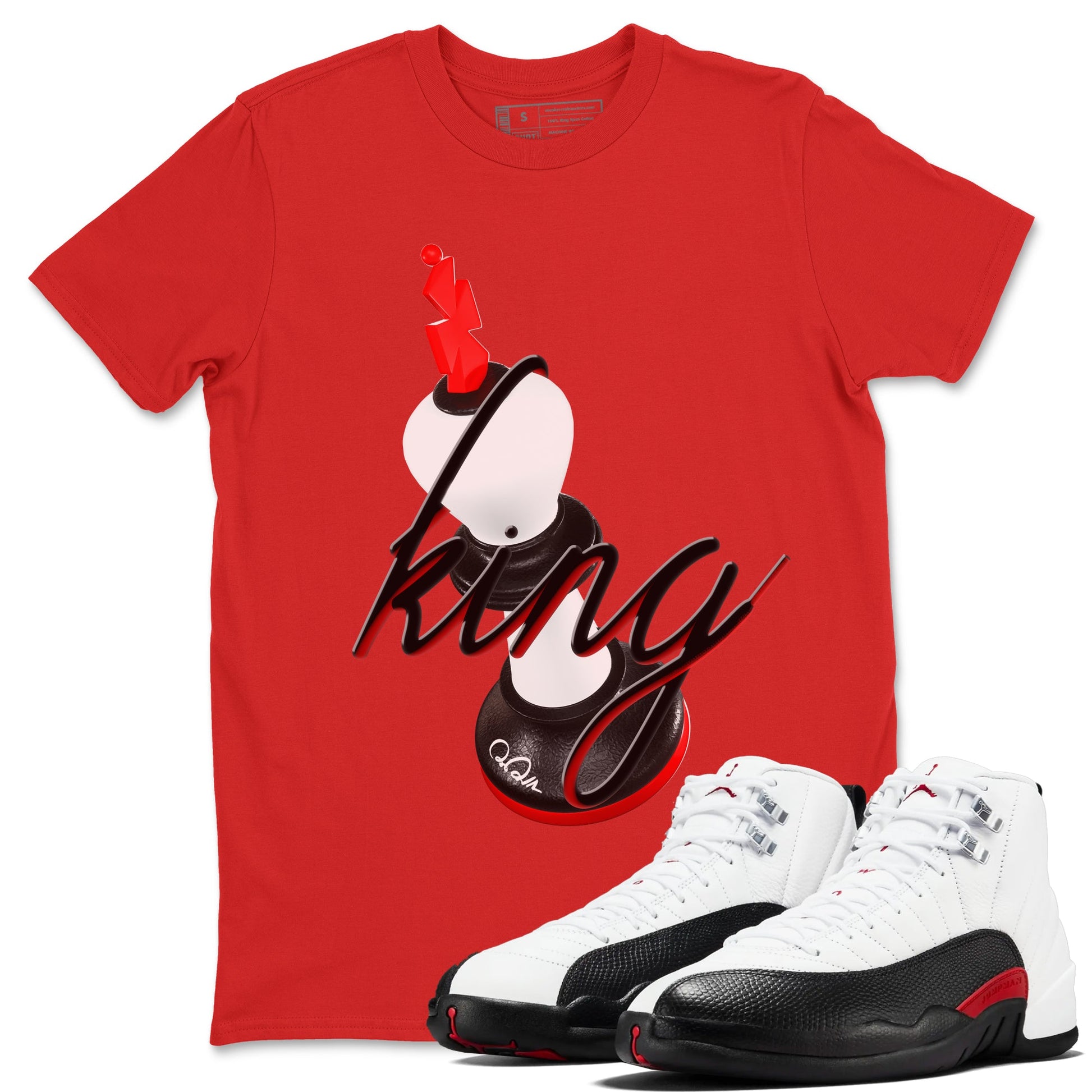 12s Taxi Flip shirts to match jordans 3D King sneaker match tees Air Jordan 12 Taxi Flip SNRT Sneaker Tees streetwear brand Red 1 unisex cotton tee