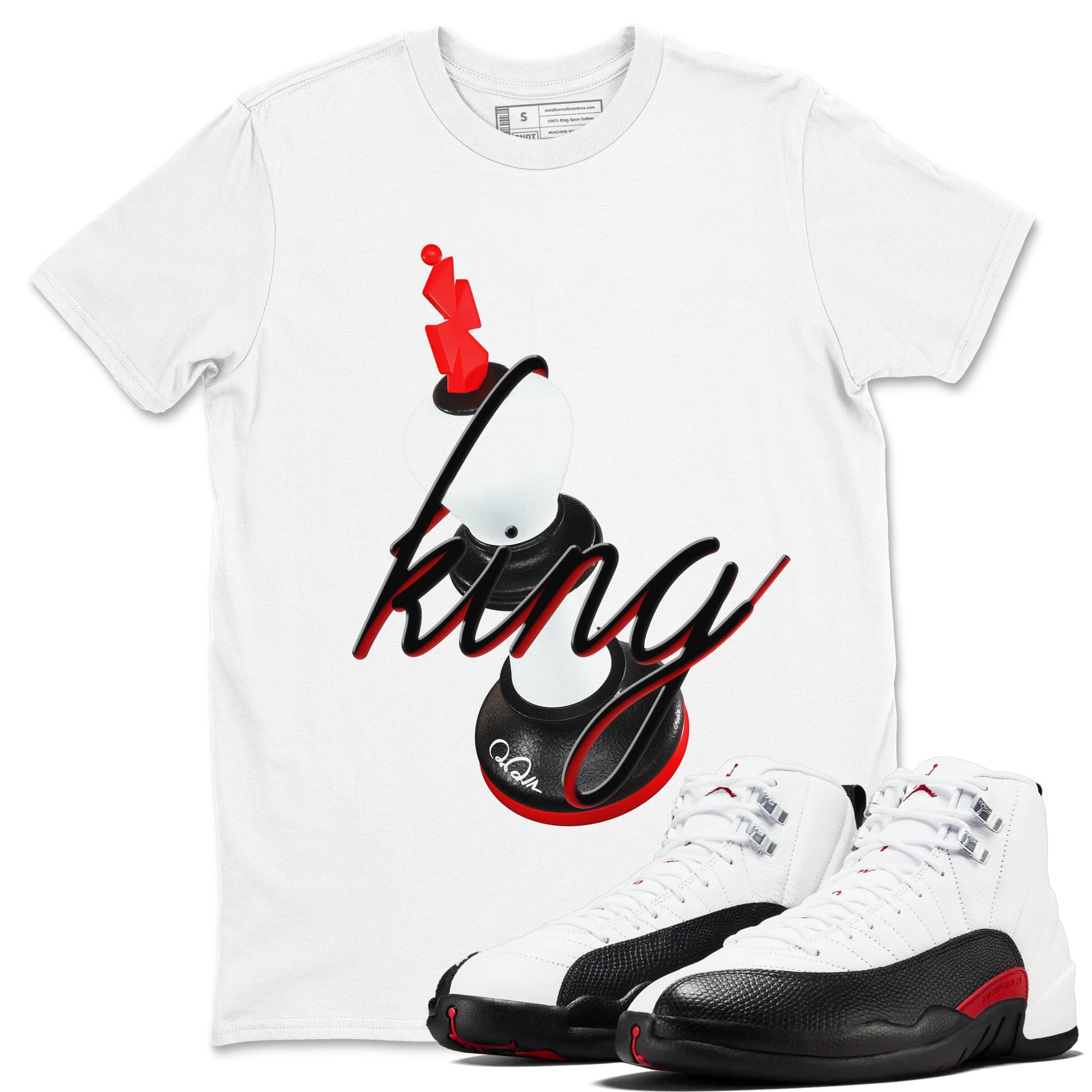 12s Taxi Flip shirts to match jordans 3D King sneaker match tees Air Jordan 12 Taxi Flip SNRT Sneaker Tees streetwear brand White 1 unisex cotton tee