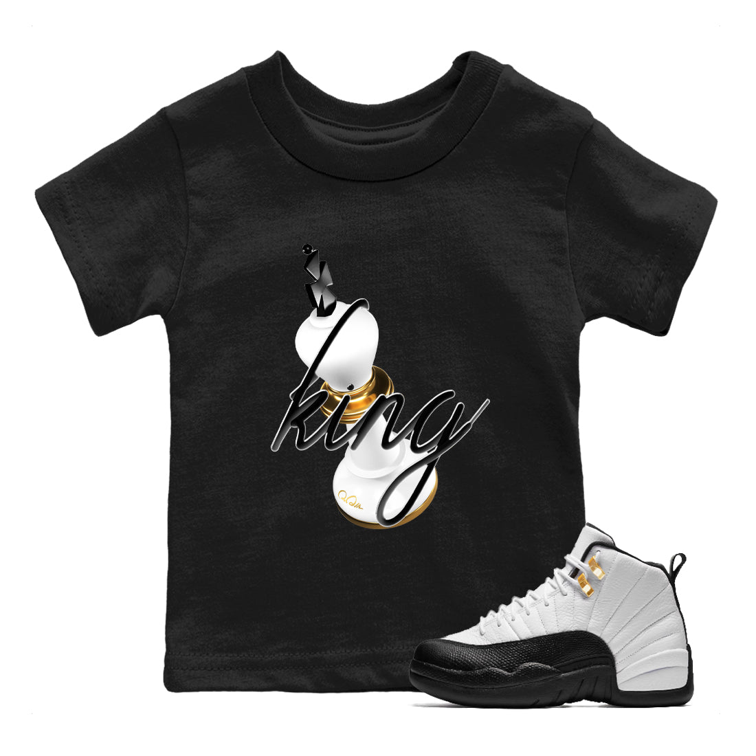 12s Taxi Sneaker match tees – Sneaker Tees To Match Air Jordan 12 Taxi Shoes – 3D King Kids T-Shirt Black 1