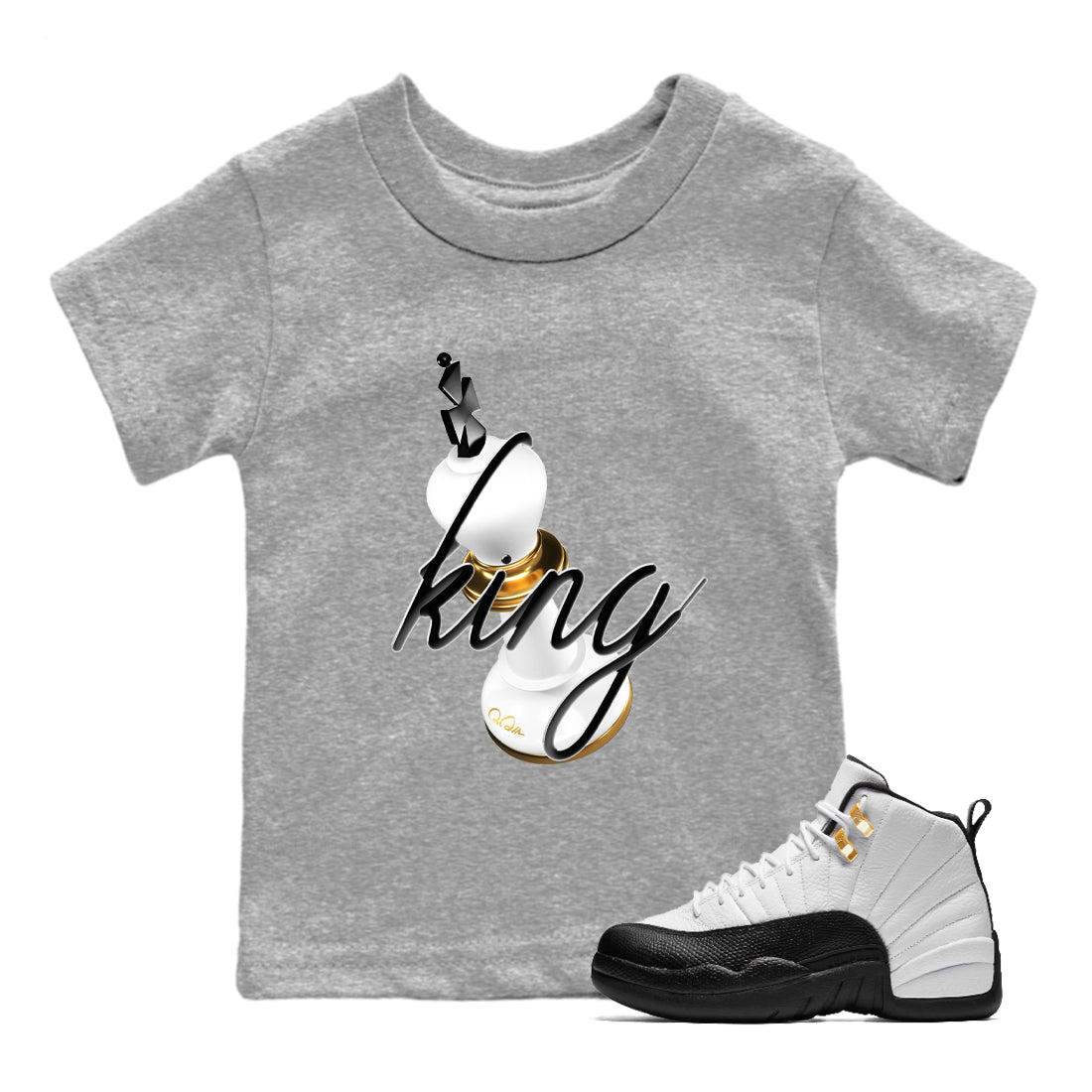 12s Taxi Sneaker match tees – Sneaker Tees To Match Air Jordan 12 Taxi Shoes – 3D King Kids T-Shirt Heather Grey 1