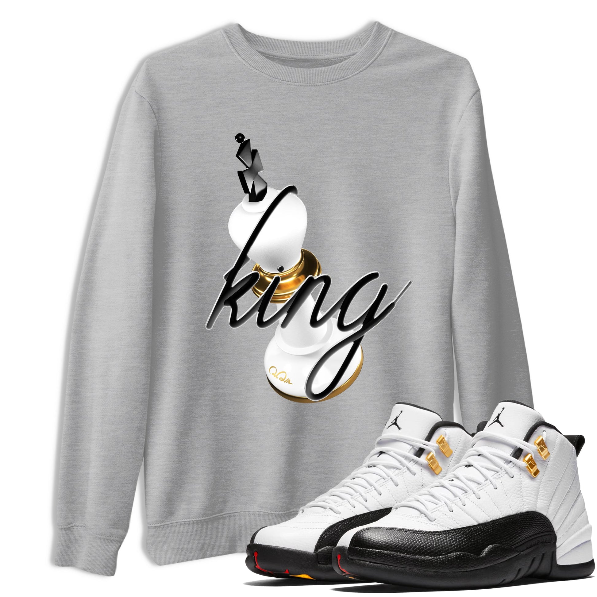 12s Taxi Sneaker match tees – Sneaker Tees To Match Air Jordan 12 Taxi Shoes – 3D King Tee Heather Grey 1