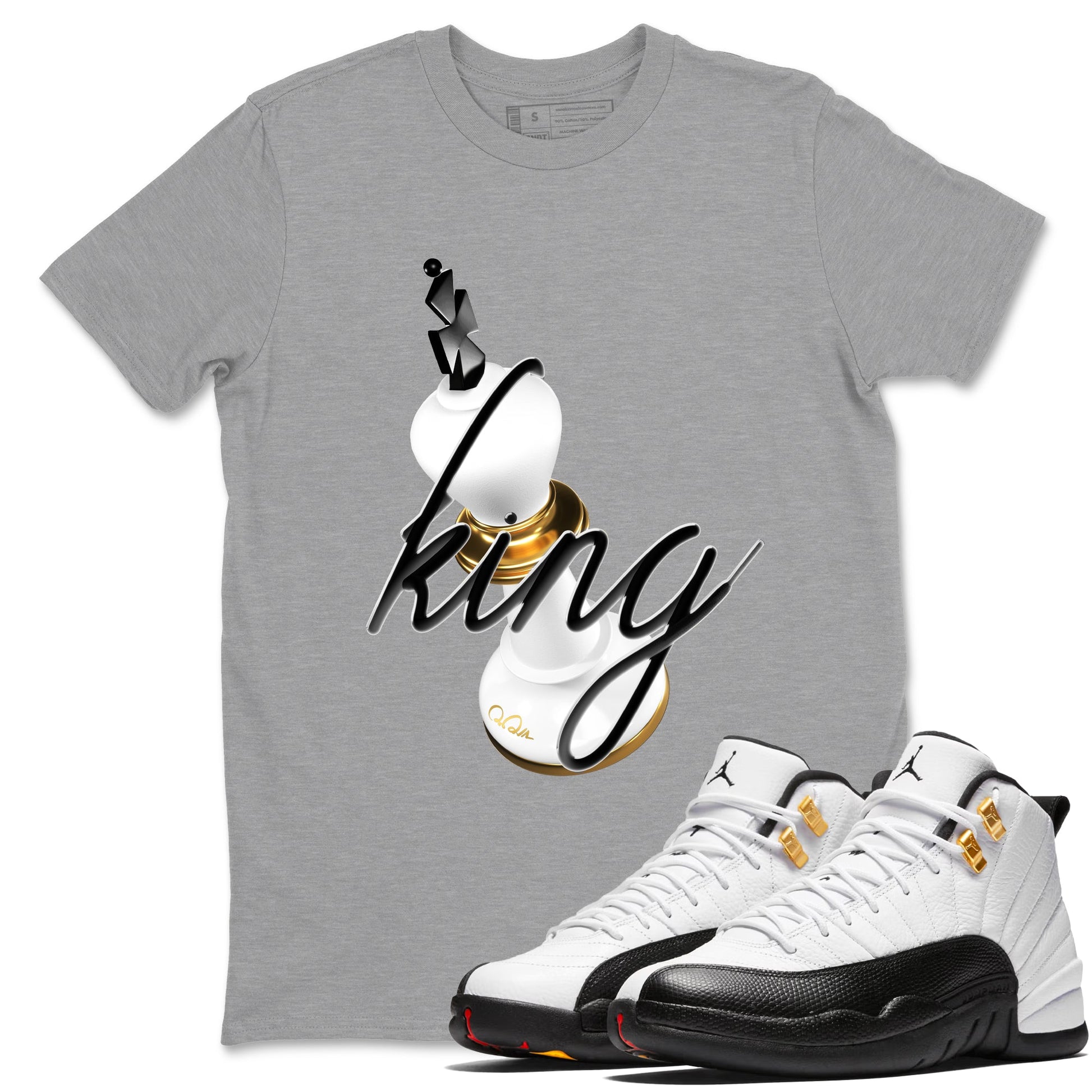 12s Taxi Sneaker match tees – Sneaker Tees To Match Air Jordan 12 Taxi Shoes – 3D King Tee Heather Grey 1