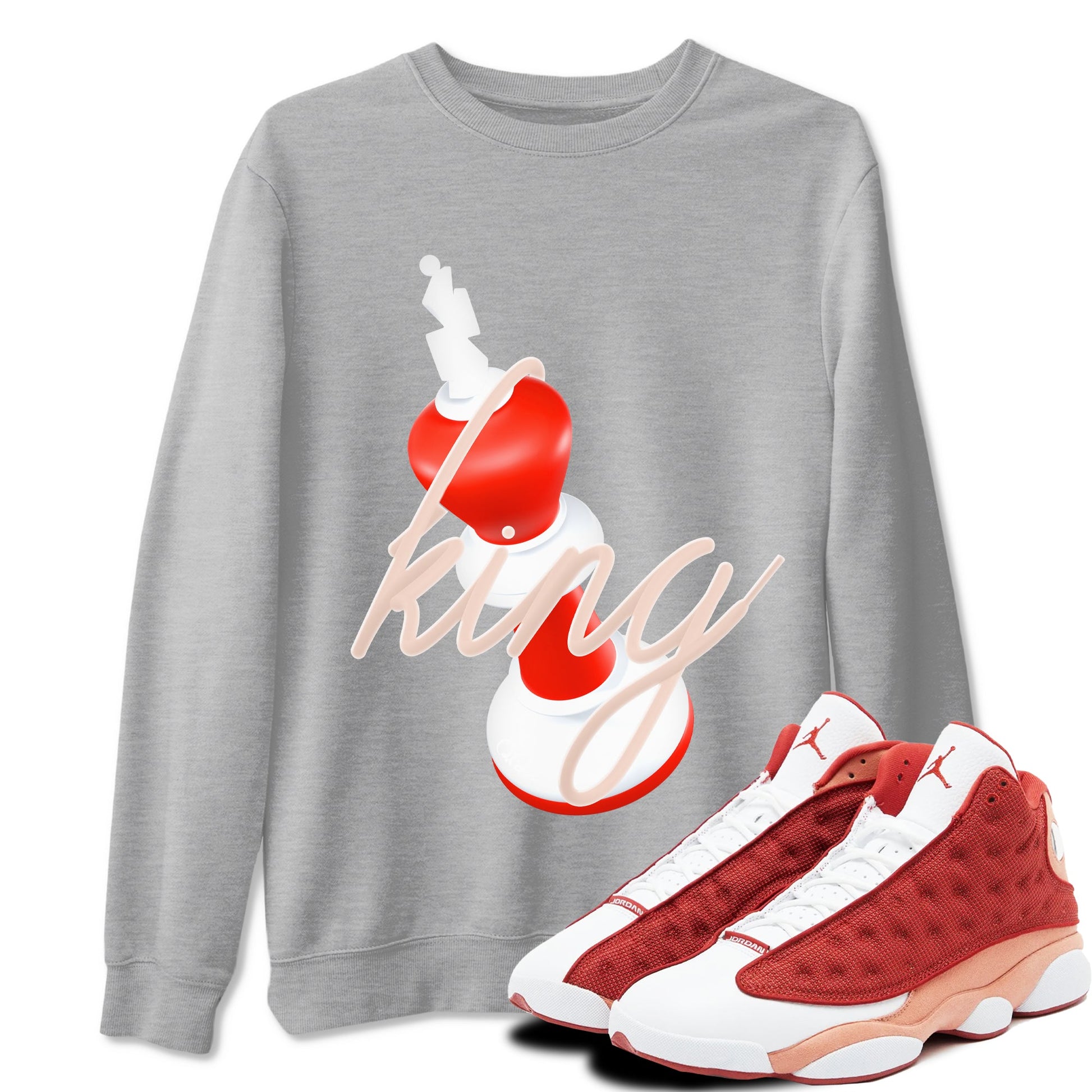13s Dune Red shirts to match jordans 3D King sneaker match tees Air Jordan 13 Dune Red SNRT Sneaker Tees streetwear brand Heather Grey 1 unisex cotton tee