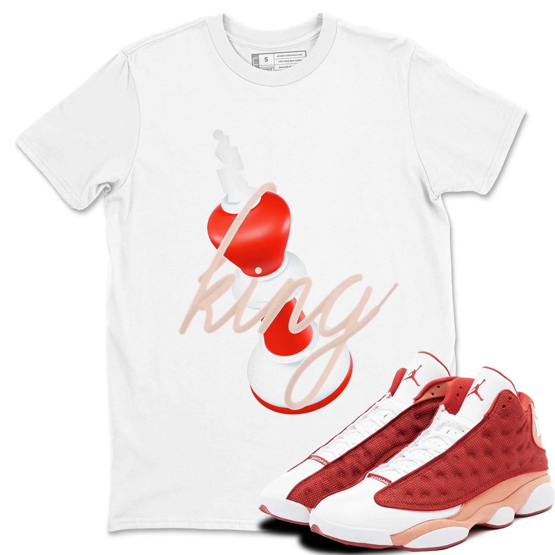 13s Dune Red shirts to match jordans 3D King sneaker match tees Air Jordan 13 Dune Red SNRT Sneaker Tees streetwear brand White 1 unisex cotton tee