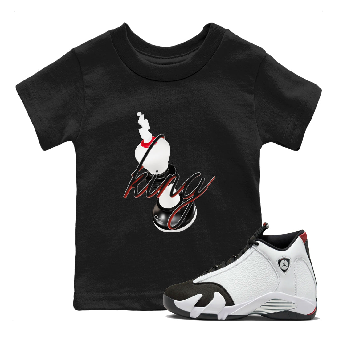 14s Black Toe shirts to match jordans 3D King graphic tees Air Jordan 14 Black Toe t shirts to match sneakers SNRT Sneaker Tees Youth Baby Black 1 tee