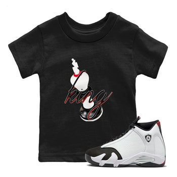 14s Black Toe shirts to match jordans 3D King graphic tees Air Jordan 14 Black Toe t shirts to match sneakers SNRT Sneaker Tees Youth Baby Black 1 tee