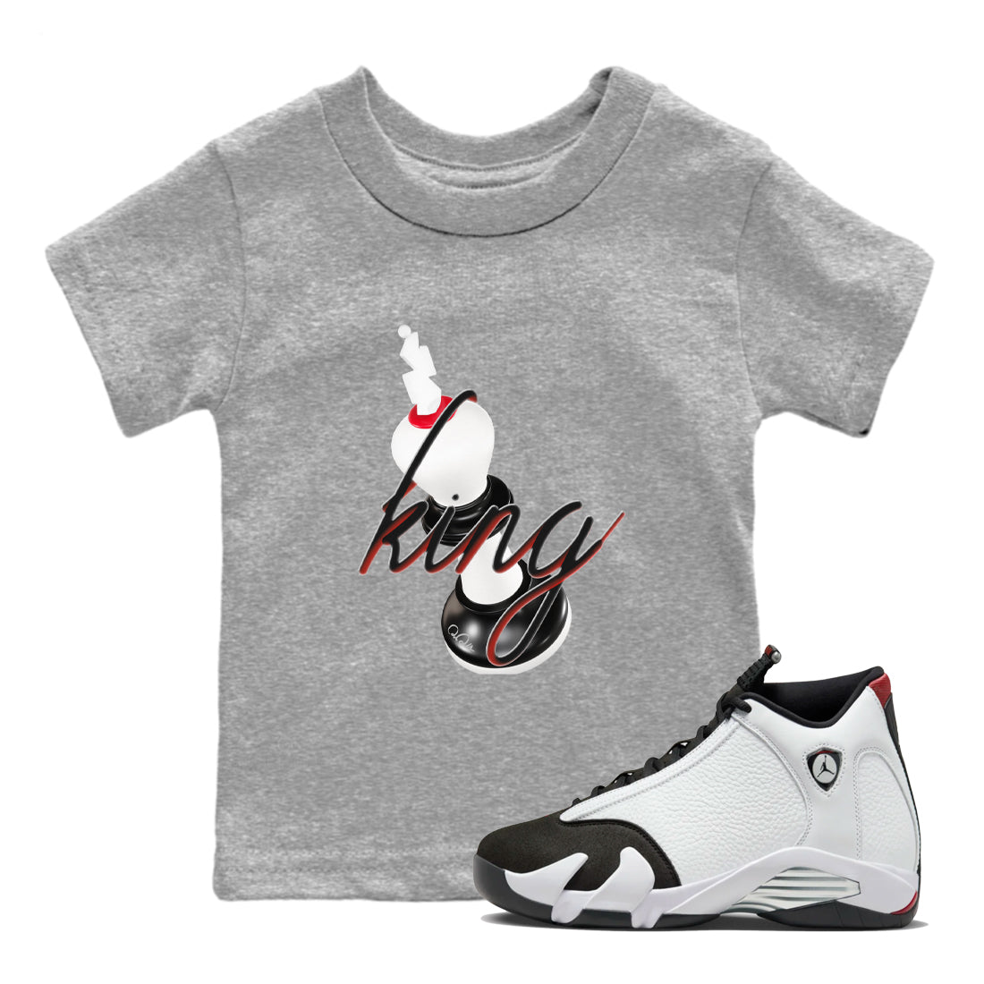 14s Black Toe shirts to match jordans 3D King graphic tees Air Jordan 14 Black Toe t shirts to match sneakers SNRT Sneaker Tees Youth Baby Heather Grey 1 tee