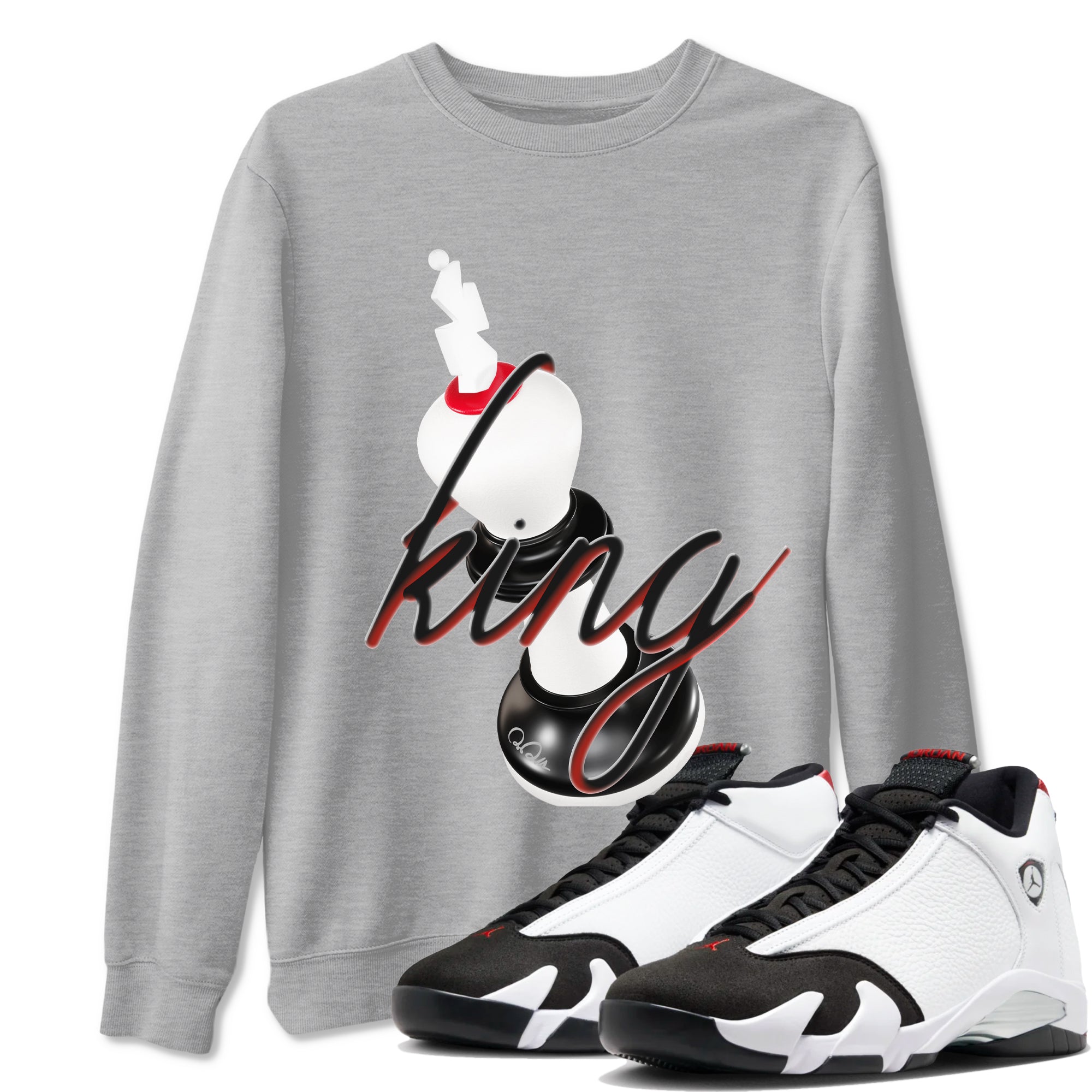 14s Black Toe shirts to match jordans 3D King graphic tees Air Jordan 14 Black Toe t shirts to match sneakers SNRT Sneaker Tees unisex cotton Heather Grey 1 shirts