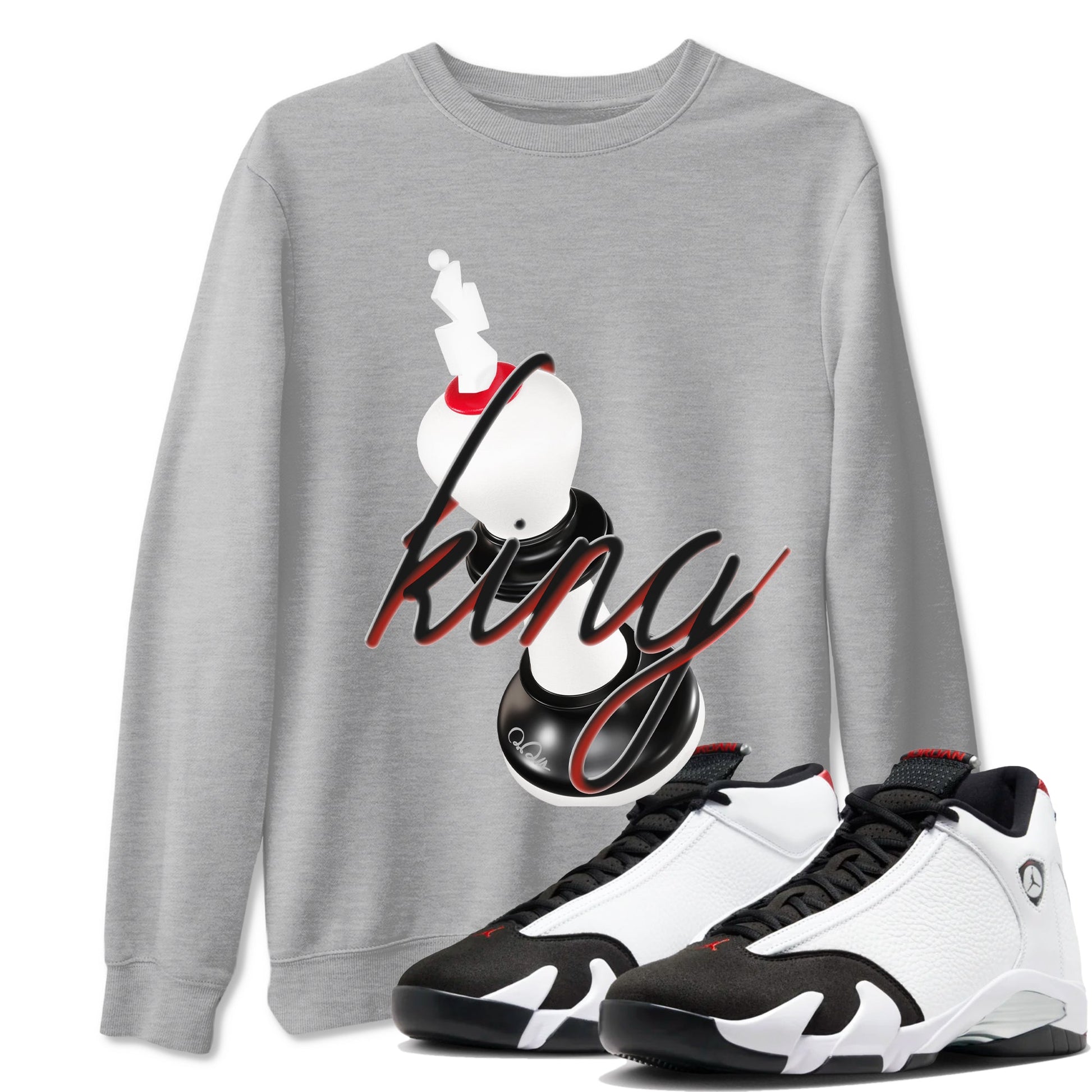 14s Black Toe shirts to match jordans 3D King graphic tees Air Jordan 14 Black Toe t shirts to match sneakers SNRT Sneaker Tees unisex cotton Heather Grey 1 shirts